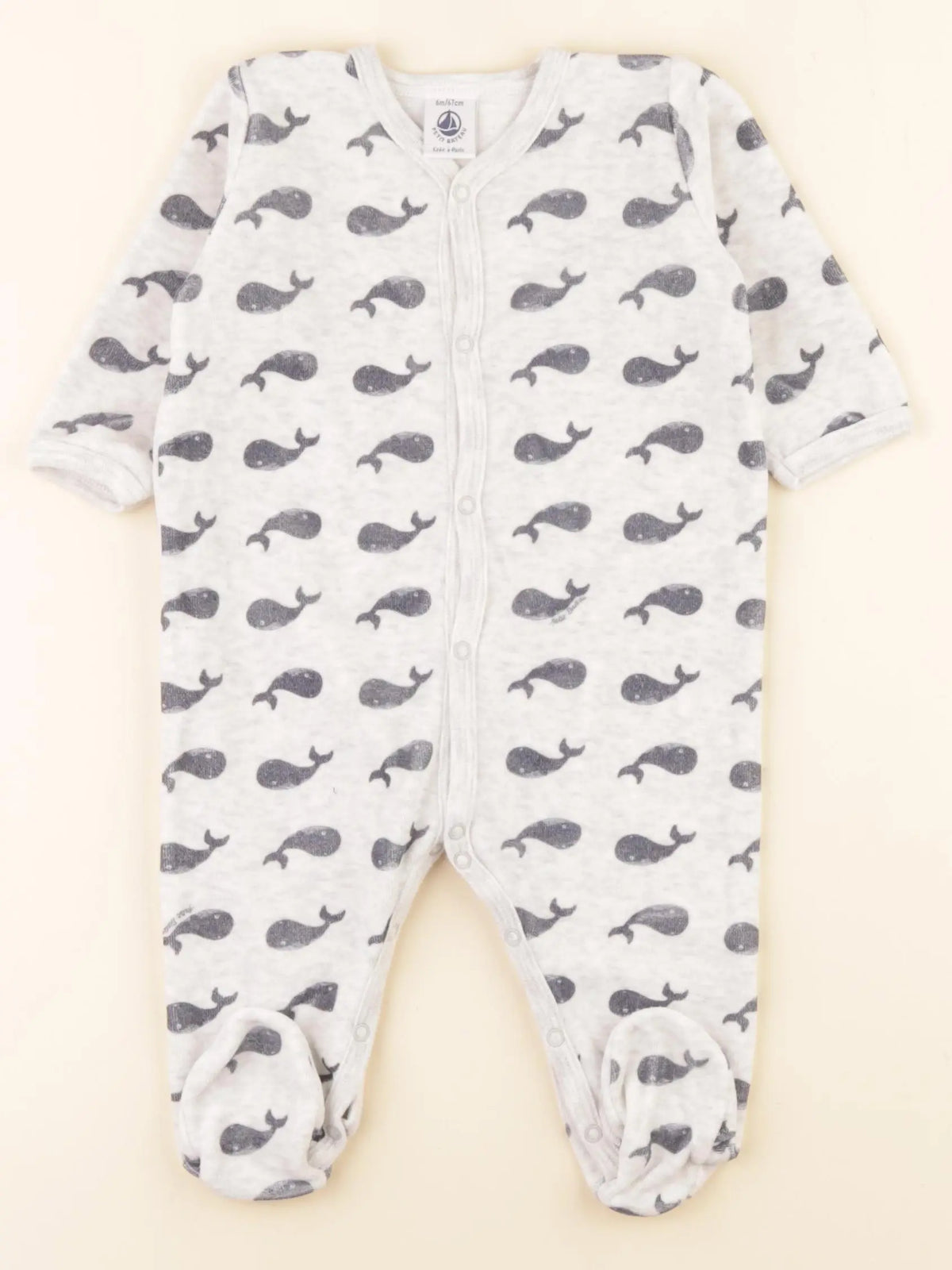 Petit Bateau - pyjama velours gris, bleu - 6 mois