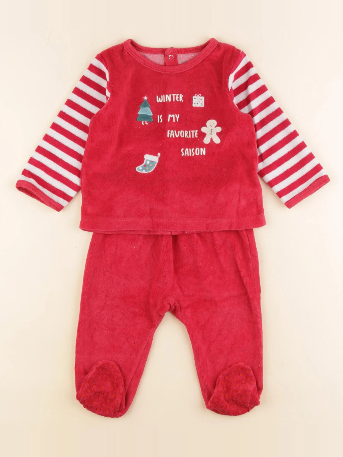 Vertbaudet - pyjama velours rouge - 12 mois