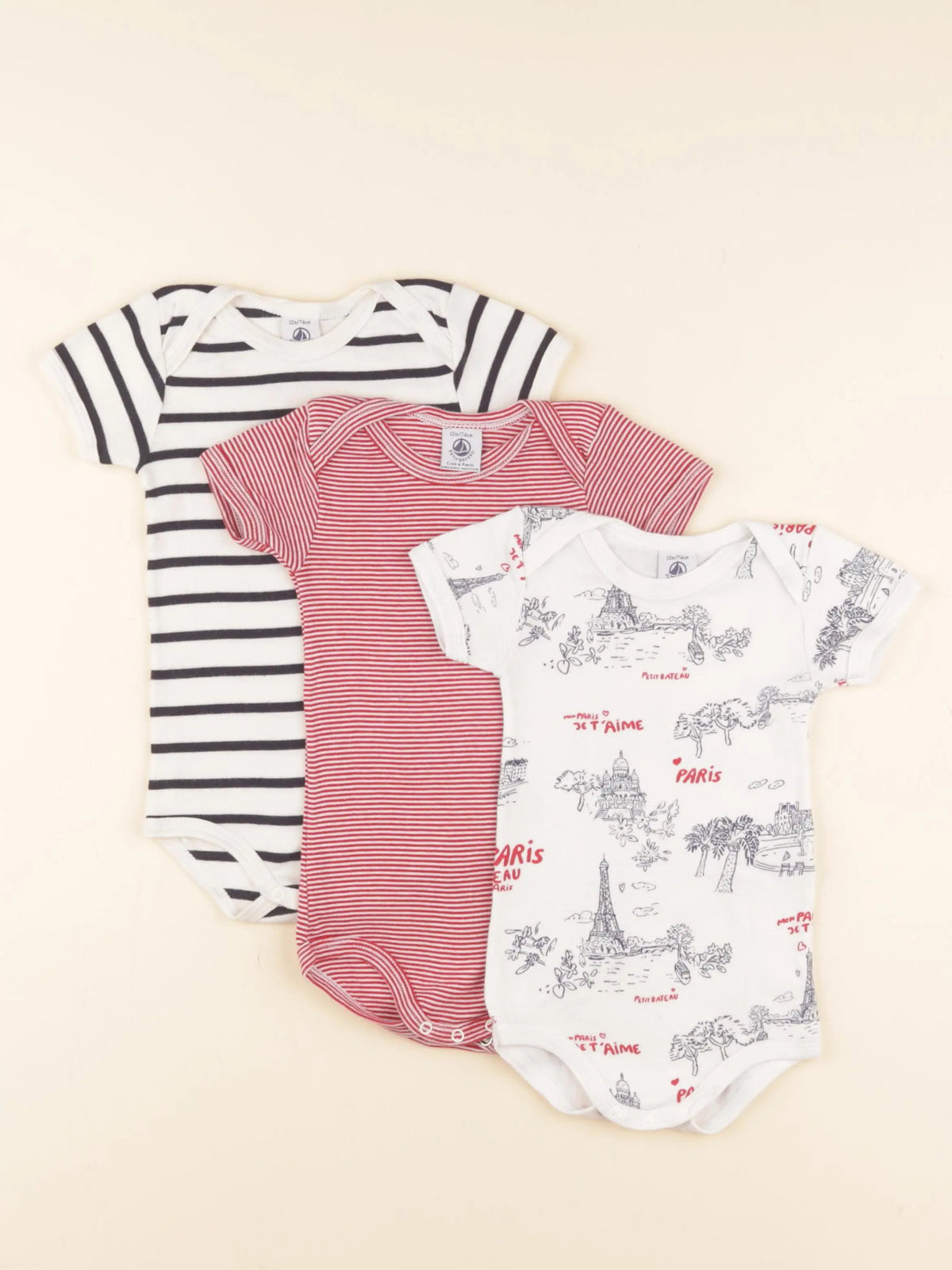 Petit Bateau - lot de 3 bodies en coton multicolore - 12 mois