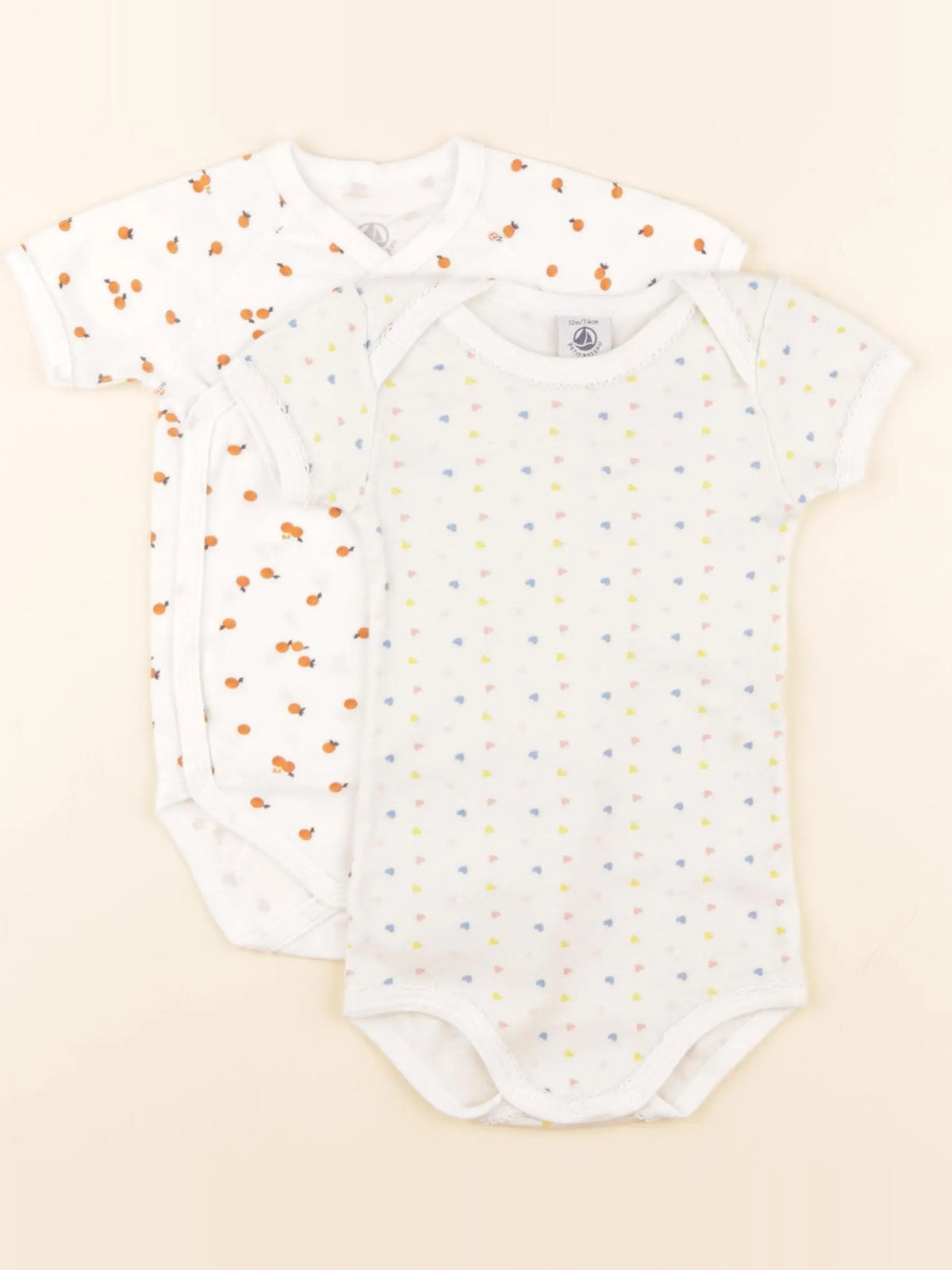 Petit Bateau - lot de 2 bodies en coton beige, blanc - 12 mois