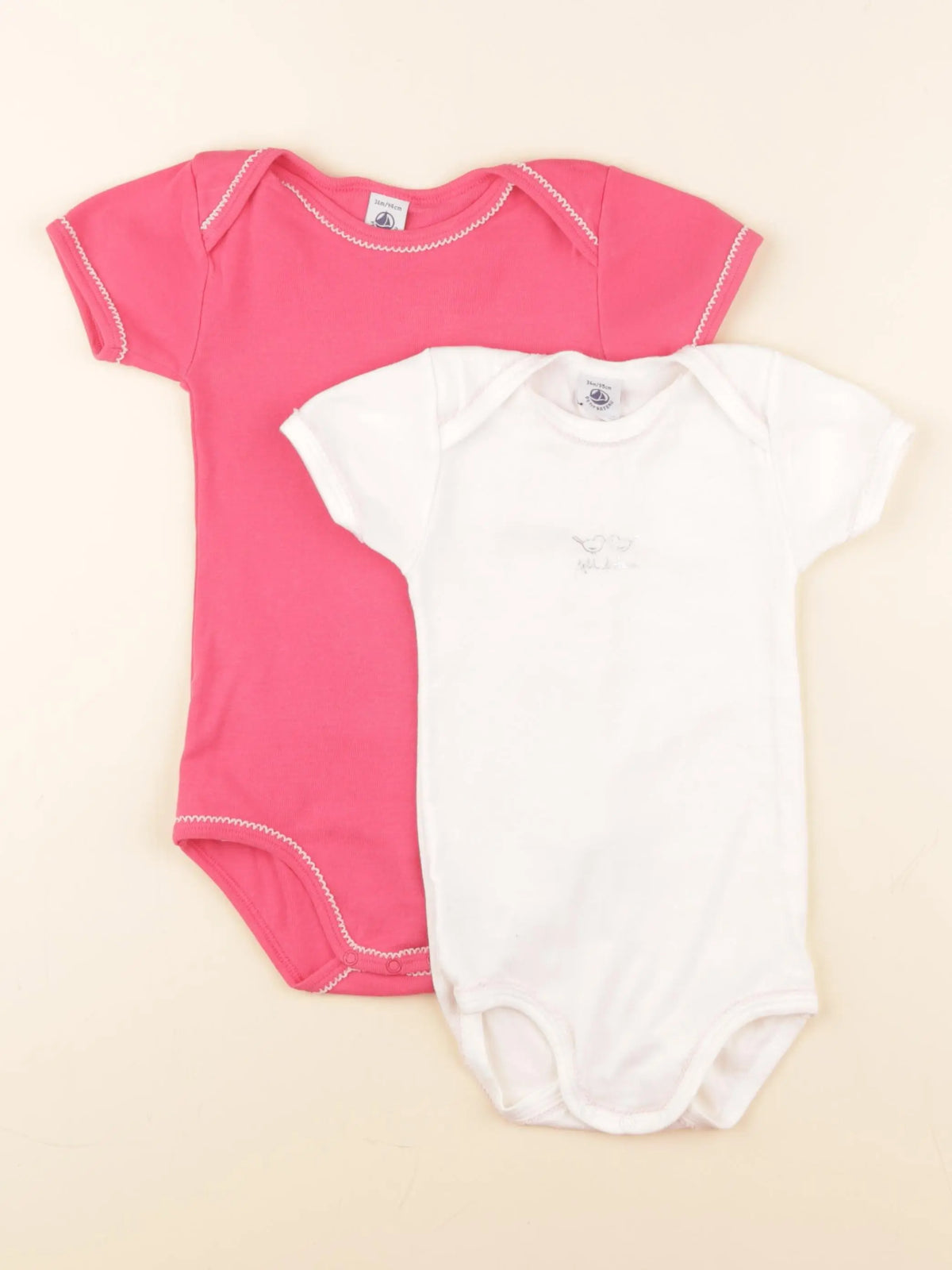 Petit Bateau - lot de 2 bodies en coton rose, blanc - 36 mois