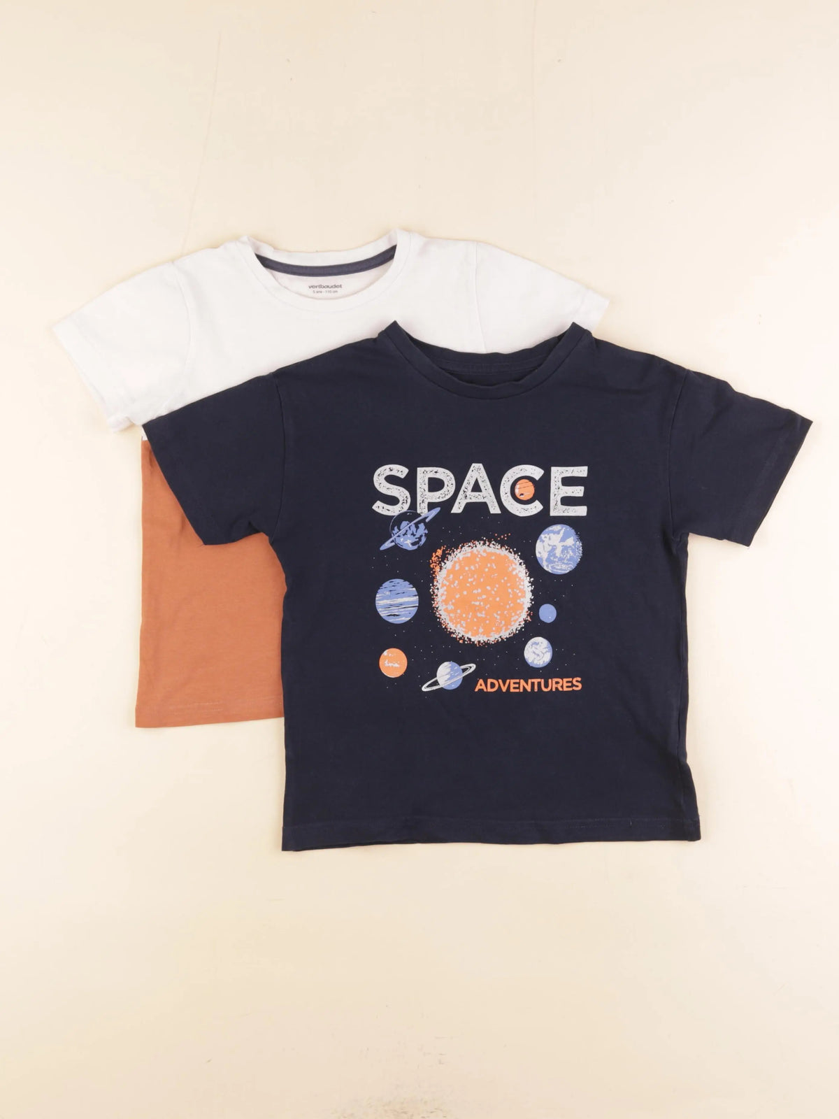 Vertbaudet - lot de 2 tee-shirts bleu, orange - 5 ans