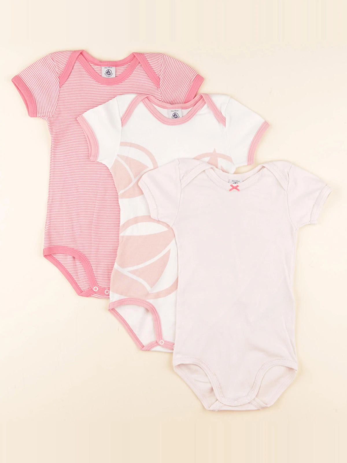 Petit Bateau - lot de 3 bodies en coton rose - 36 mois