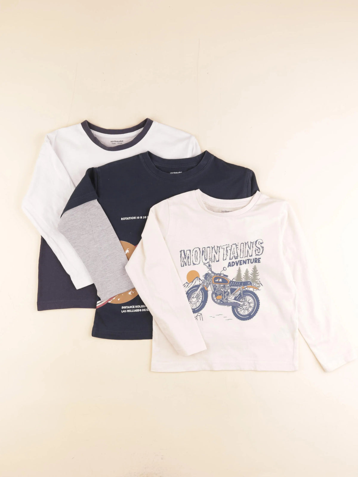 Vertbaudet - lot de 3 tee-shirts beige, bleu - 5 ans