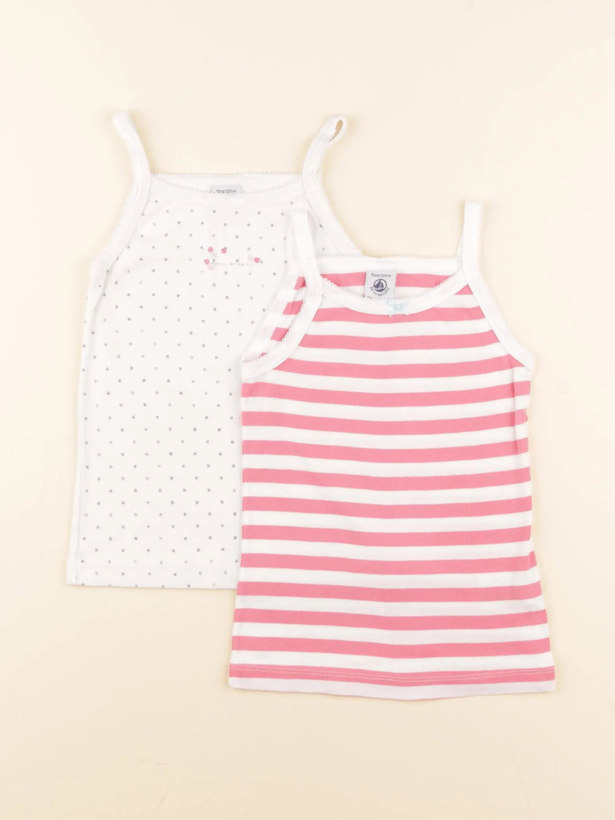 Petit Bateau - lot de 2 maillots de corps blanc, rose - 5 ans