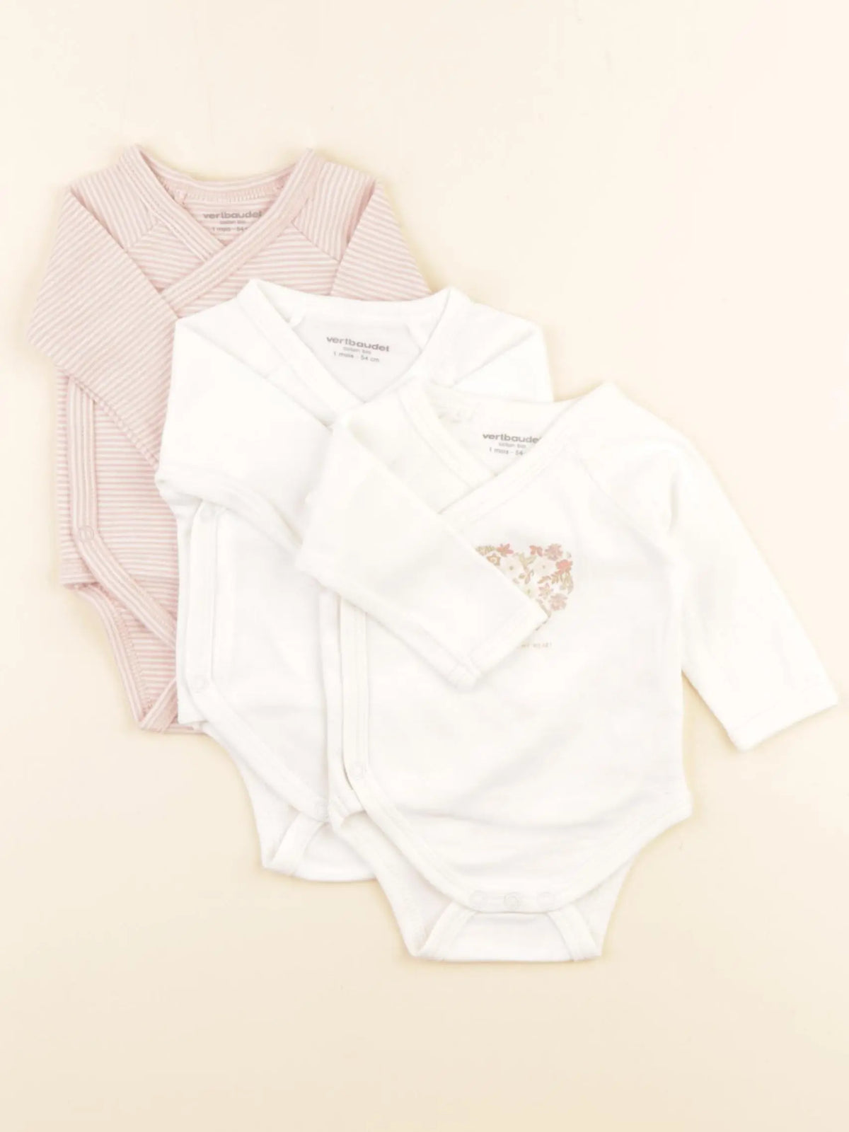 Vertbaudet - lot de 3 bodies en coton multicolore - 1 mois