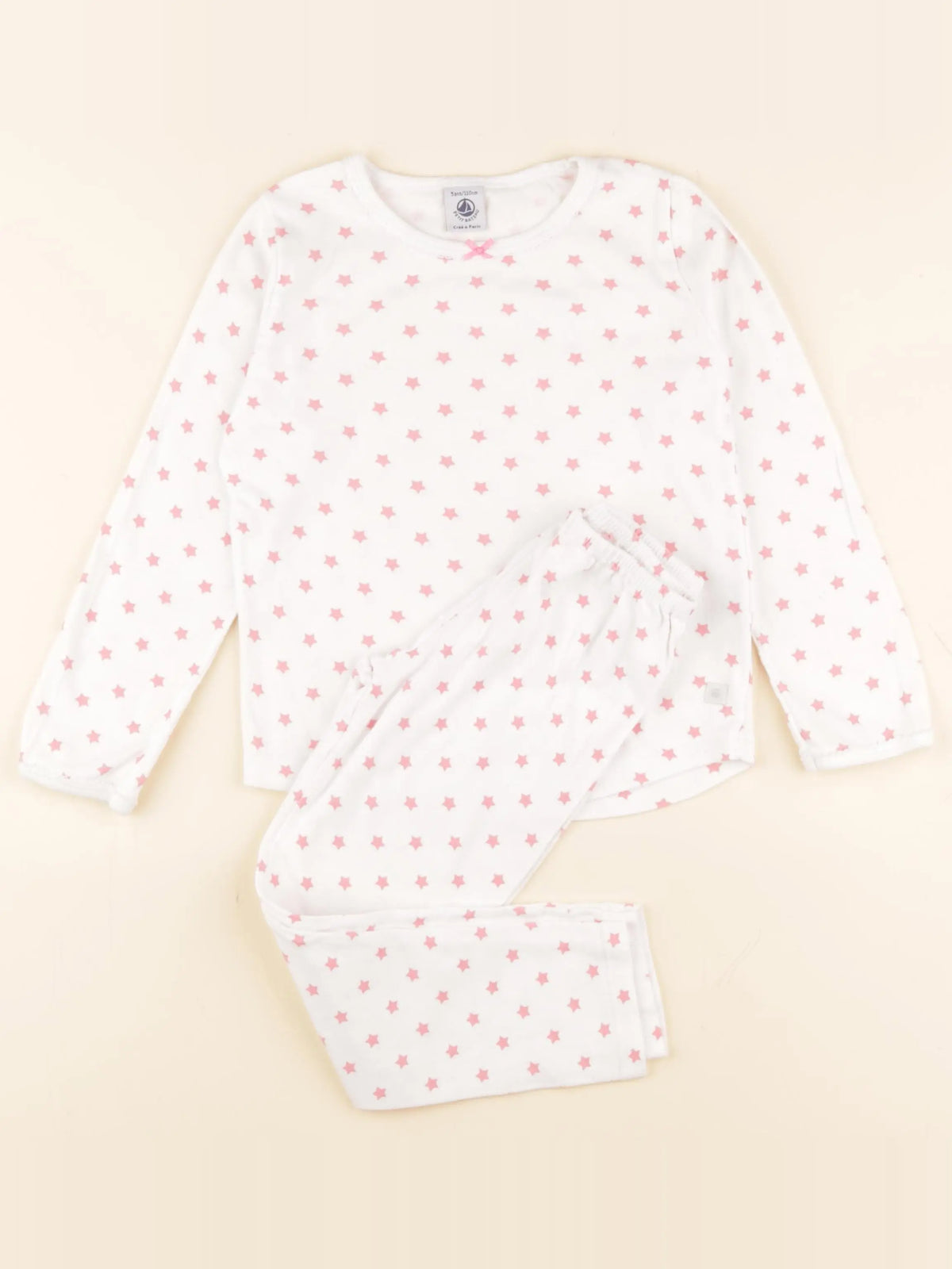 Petit Bateau - pyjama coton blanc, rose - 5 ans