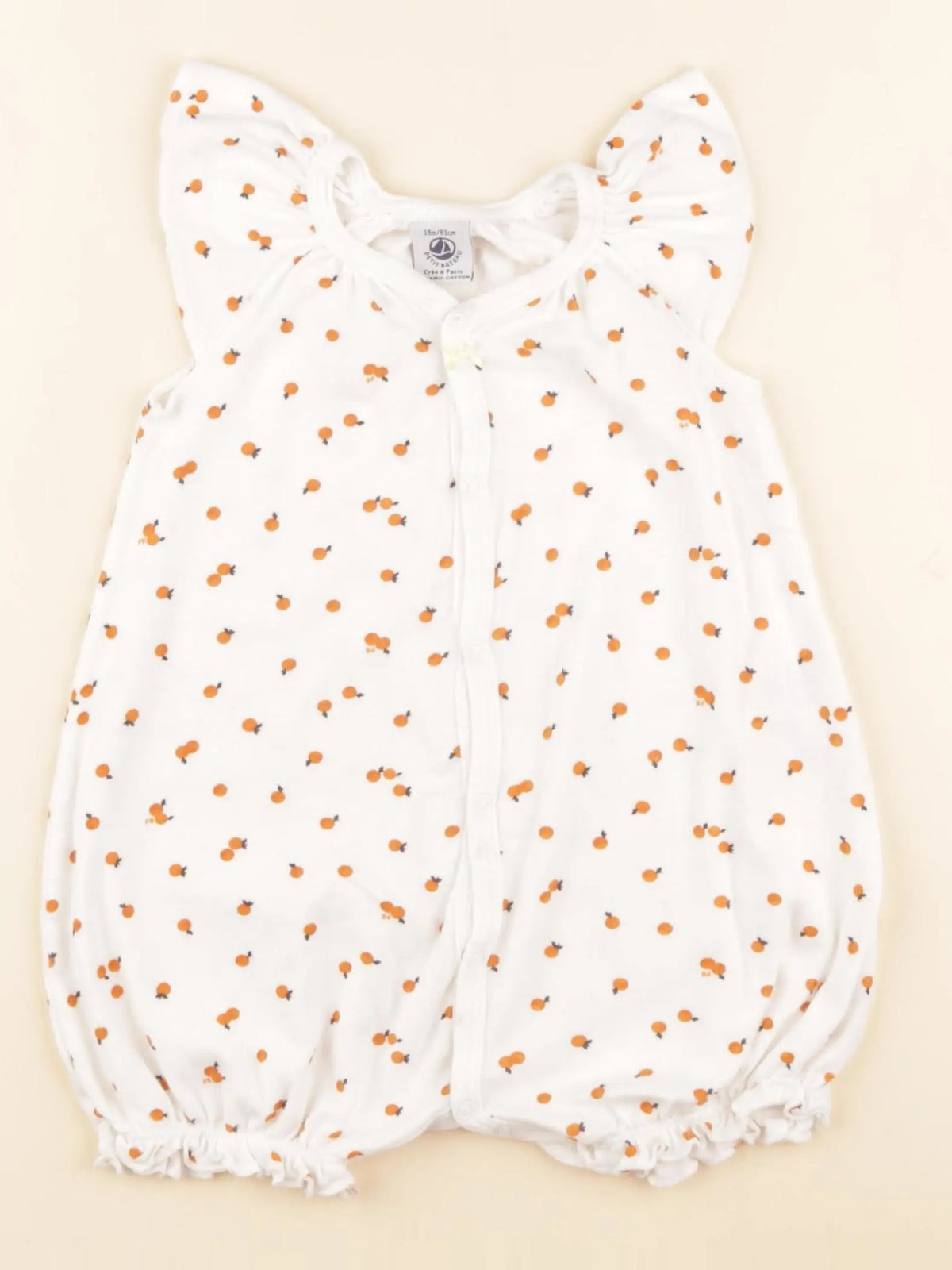 Petit Bateau - pyjama coton blanc, orange - 18 mois