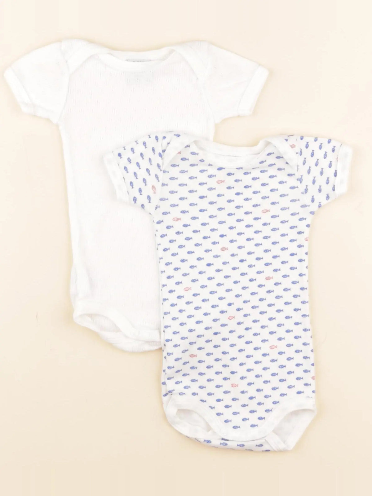 Petit Bateau - lot de 2 bodies en coton blanc, bleu - 3 mois