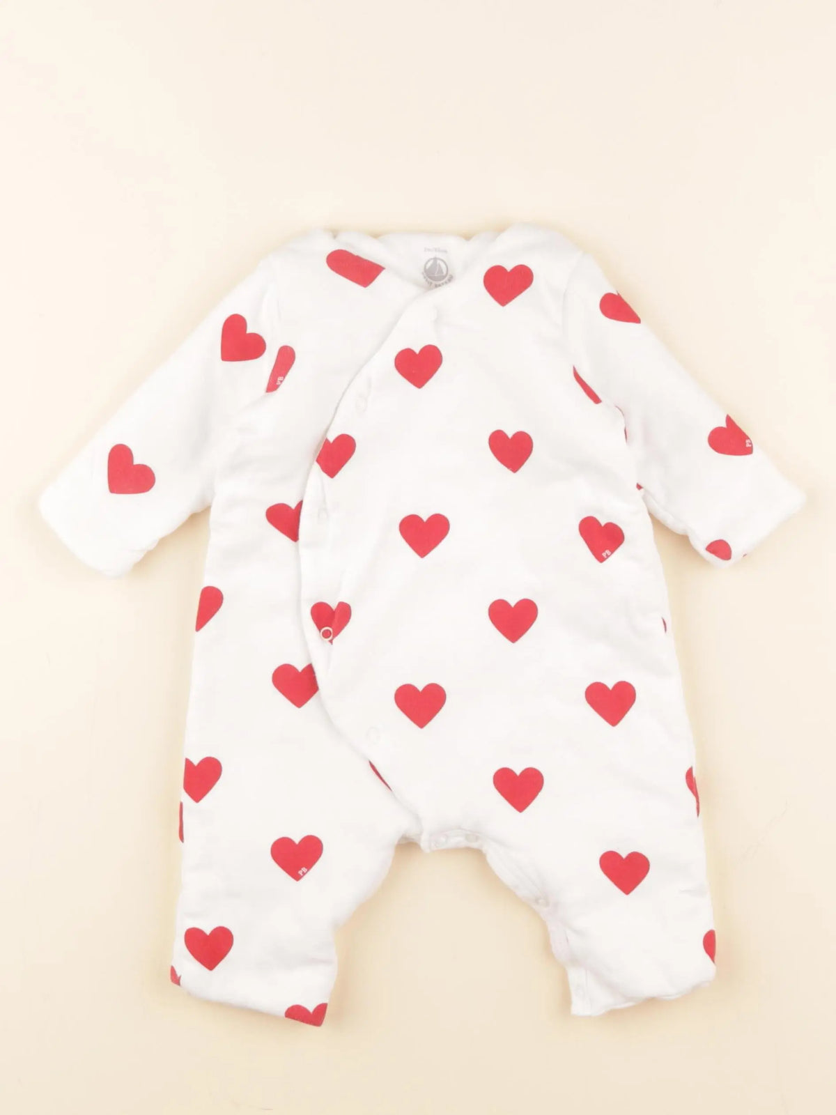 Petit Bateau - pyjama coton blanc, rouge - 3 mois