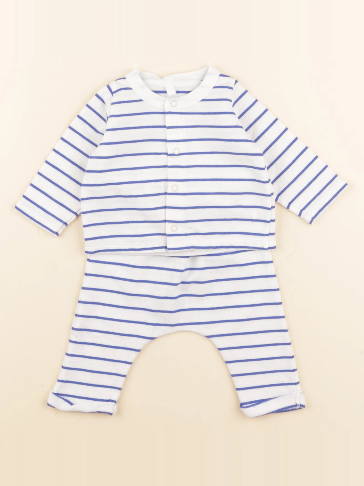 Petit Bateau - ensemble bleu, blanc - 3 mois