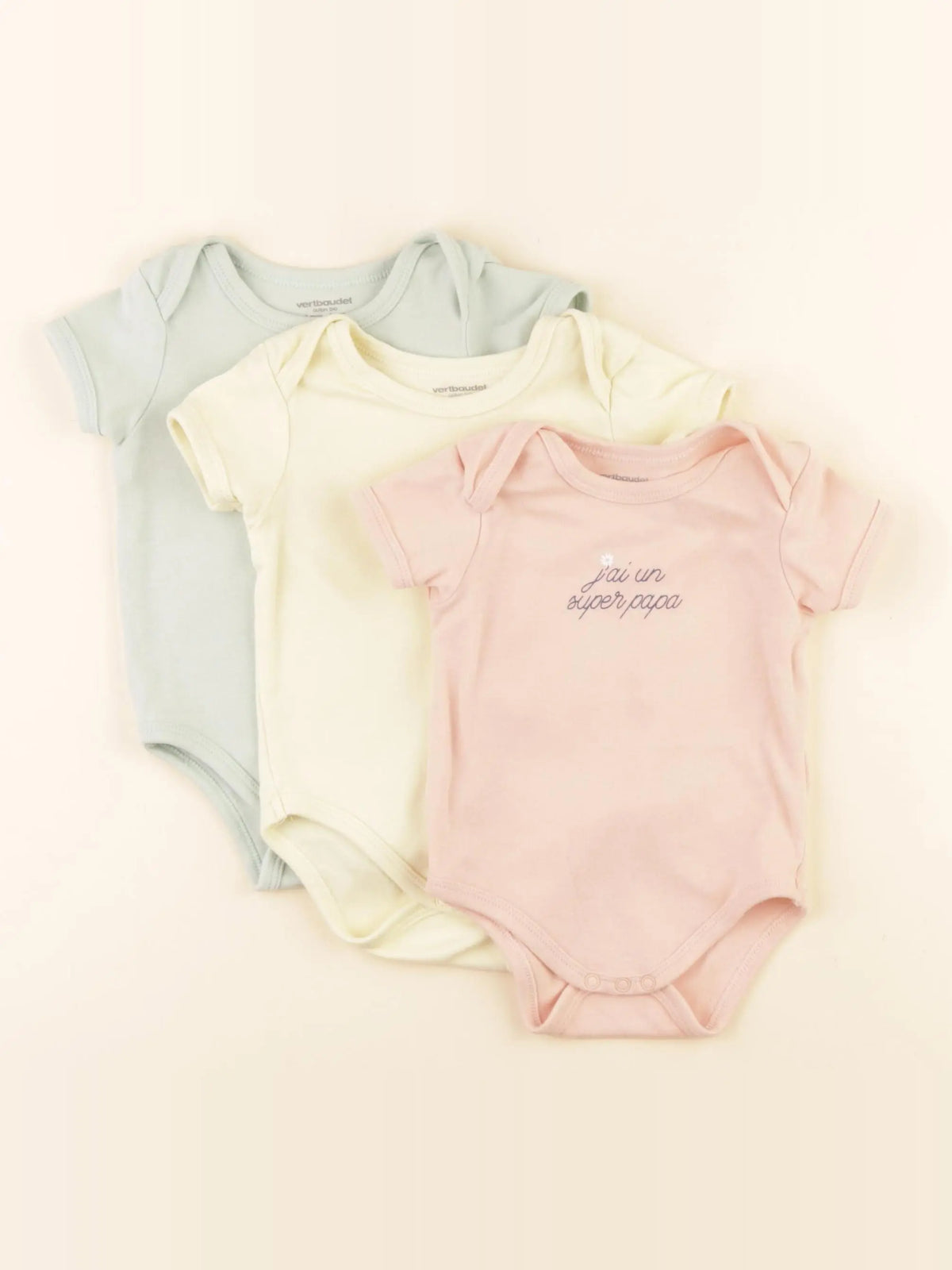 Vertbaudet - lot de 3 bodies en coton multicolore - 9 mois