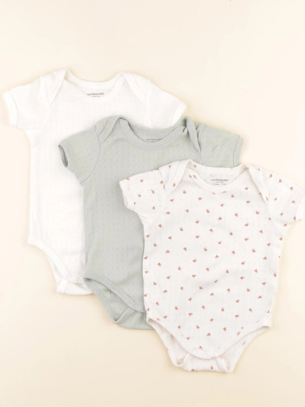 Vertbaudet - lot de 3 bodies en coton multicolore - 9 mois