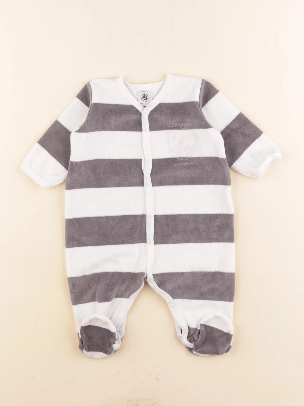 Petit Bateau - pyjama velours blanc, taupe - 3 mois