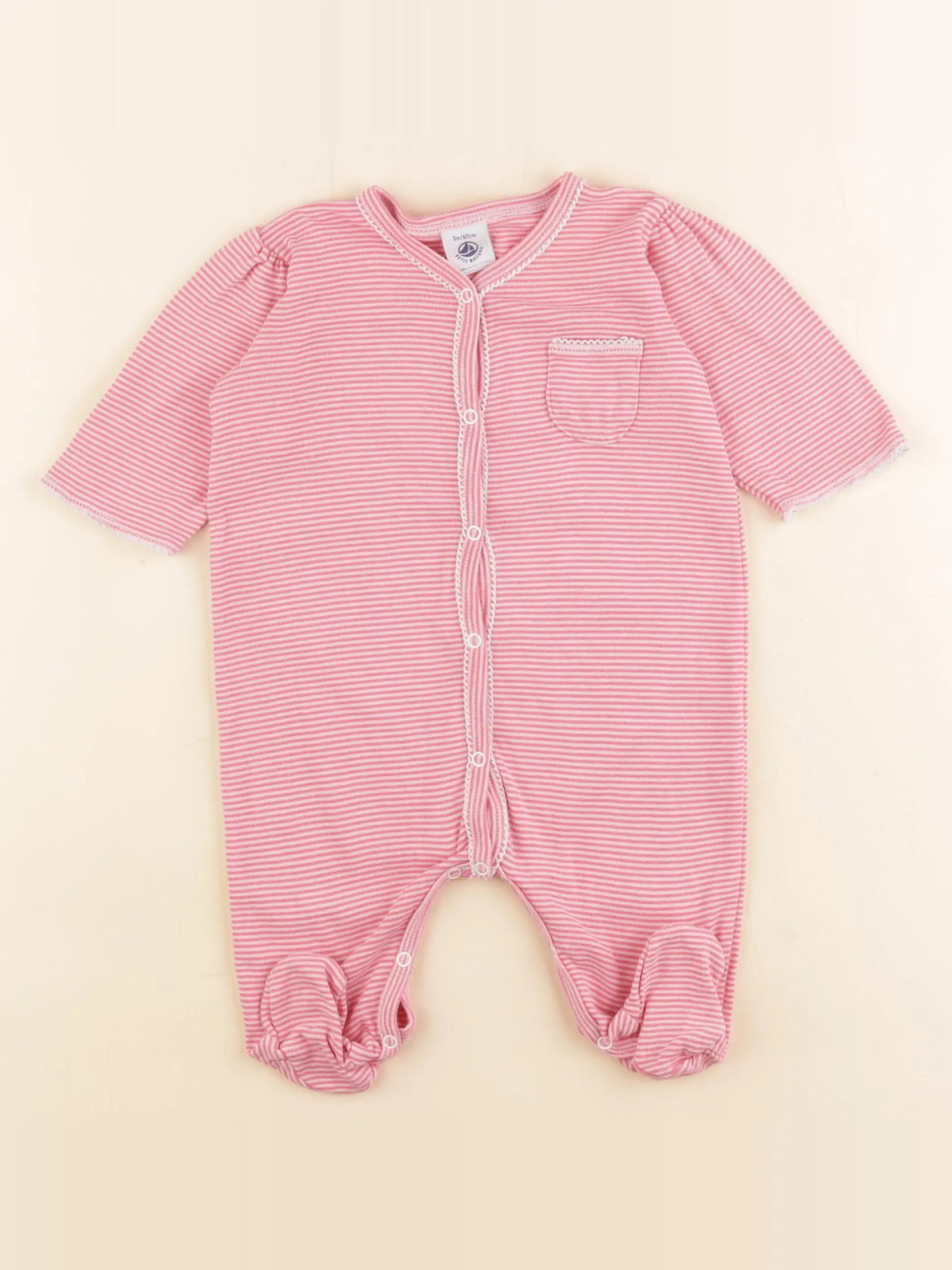 Petit Bateau - pyjama coton blanc, rose - 3 mois