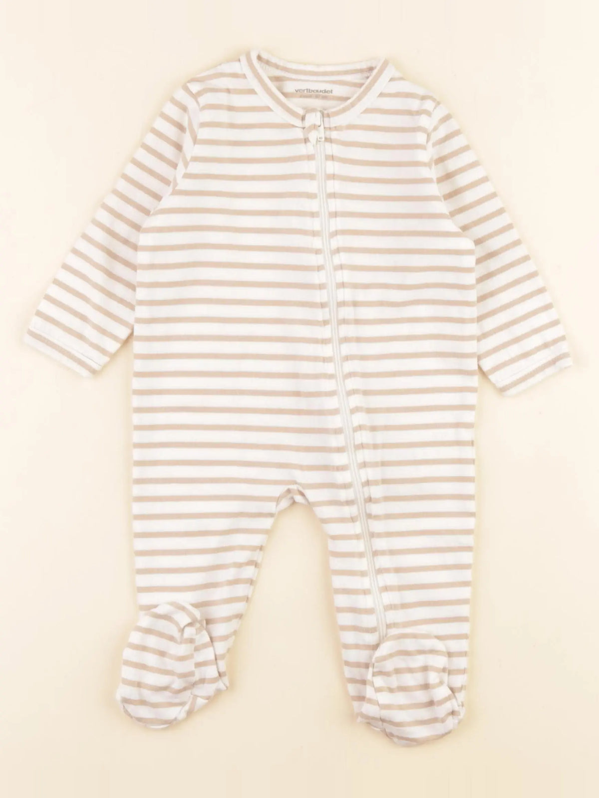 Vertbaudet - pyjama coton beige, blanc - 6 mois
