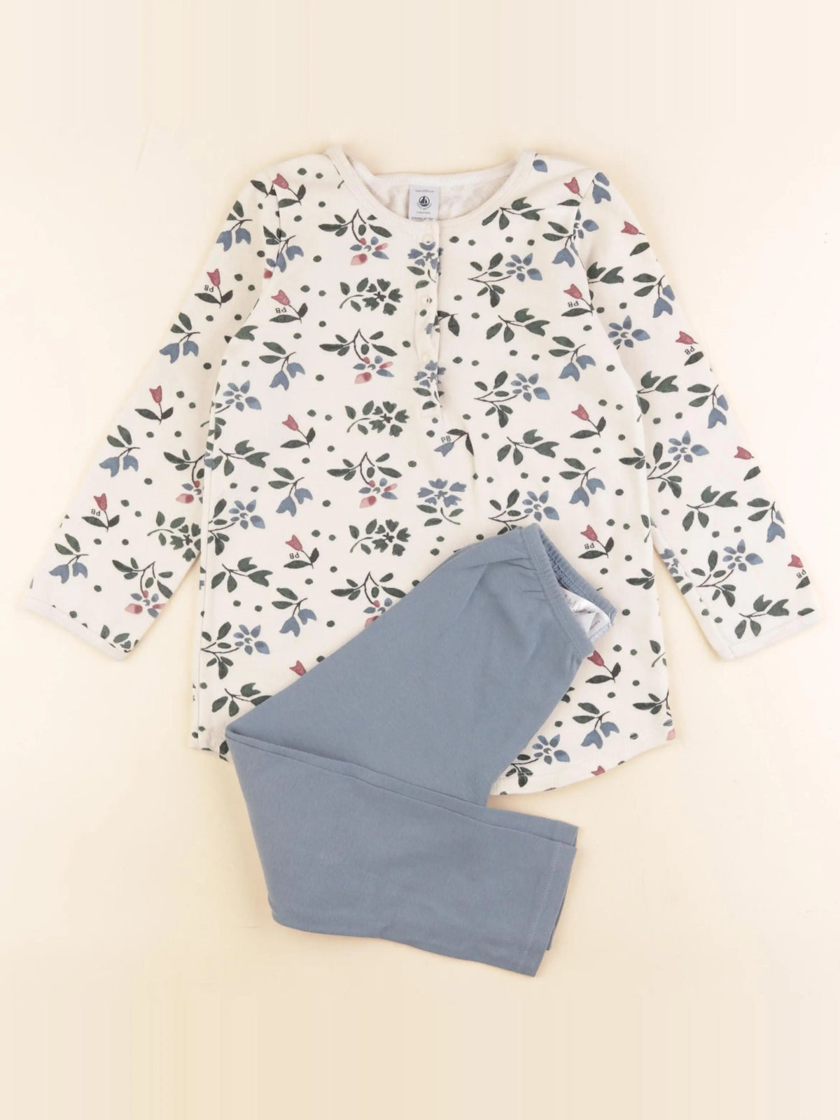 Petit Bateau - pyjama coton beige, bleu - 4 ans
