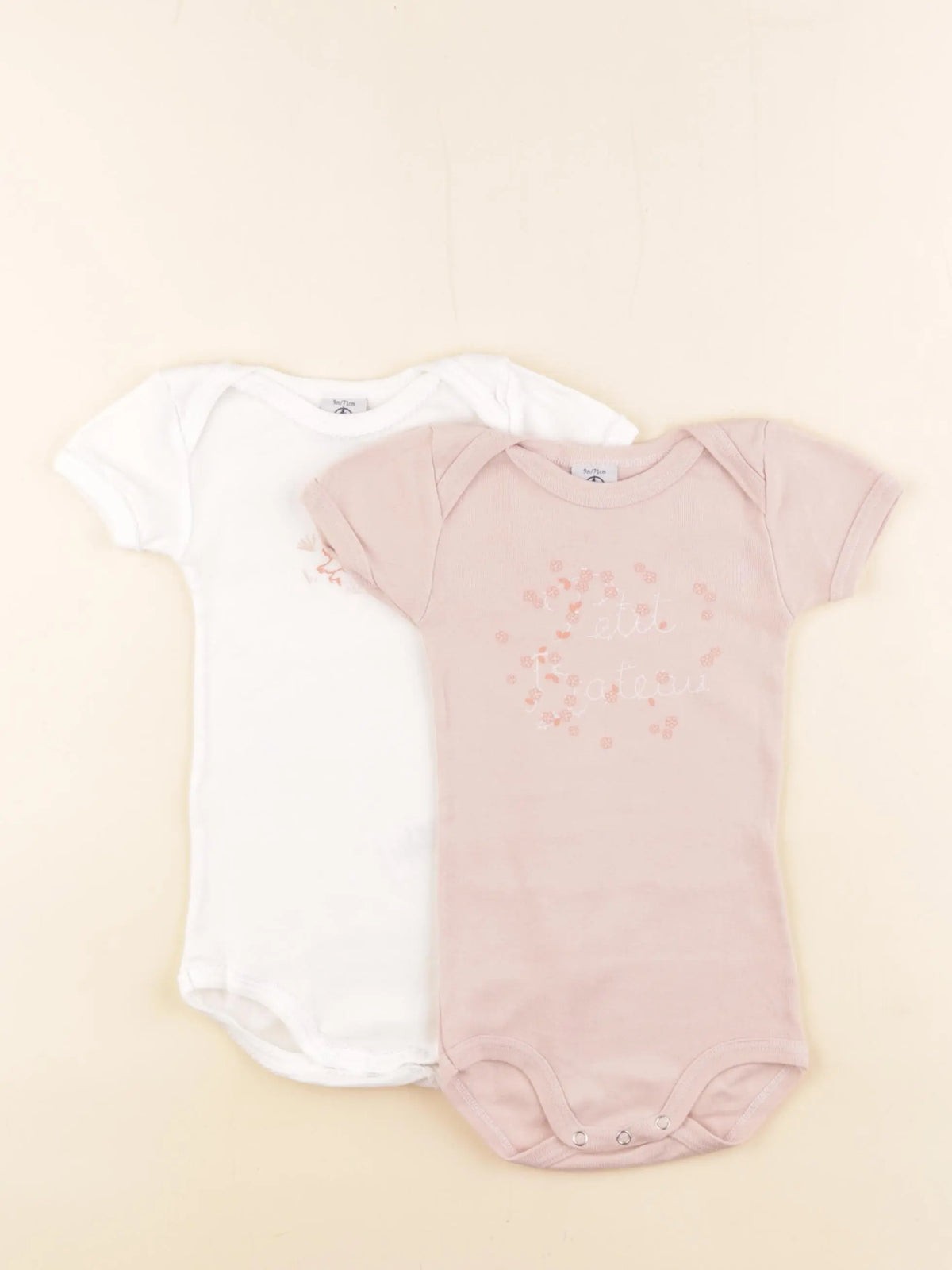 Petit Bateau - lot de 2 bodies en coton blanc, rose - 9 mois