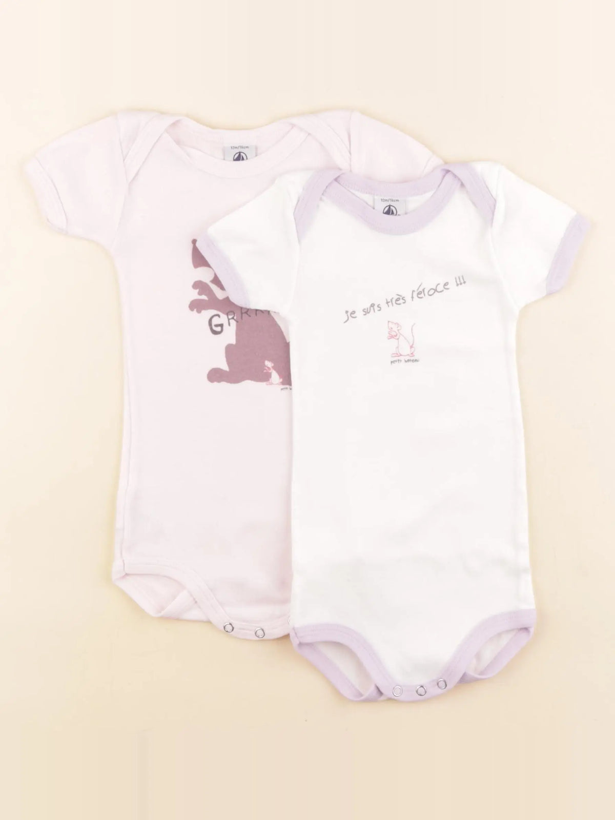 Petit Bateau - lot de 2 bodies en coton rose, blanc - 12 mois