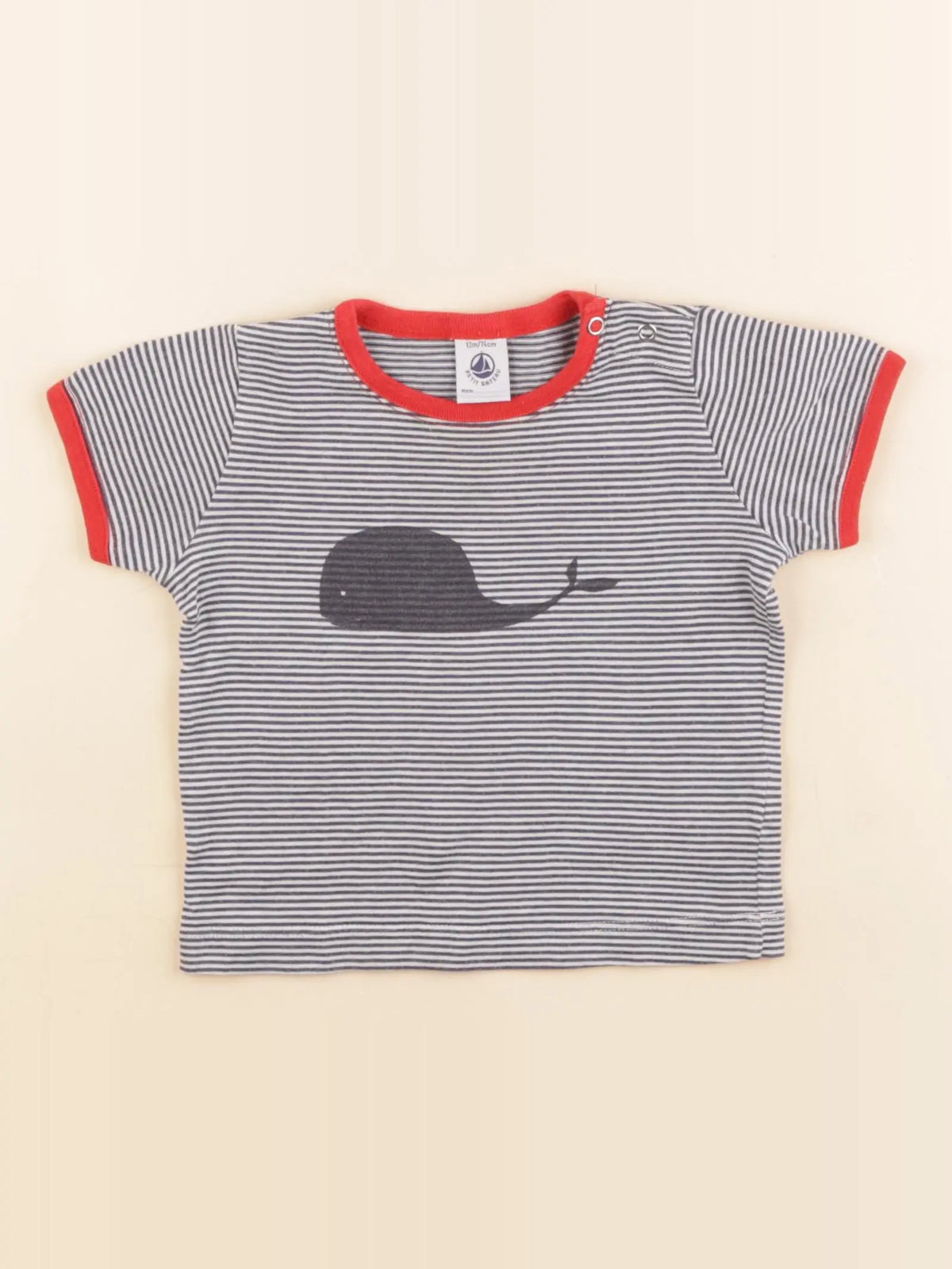 Petit Bateau - tee-shirt blanc, bleu - 12 mois