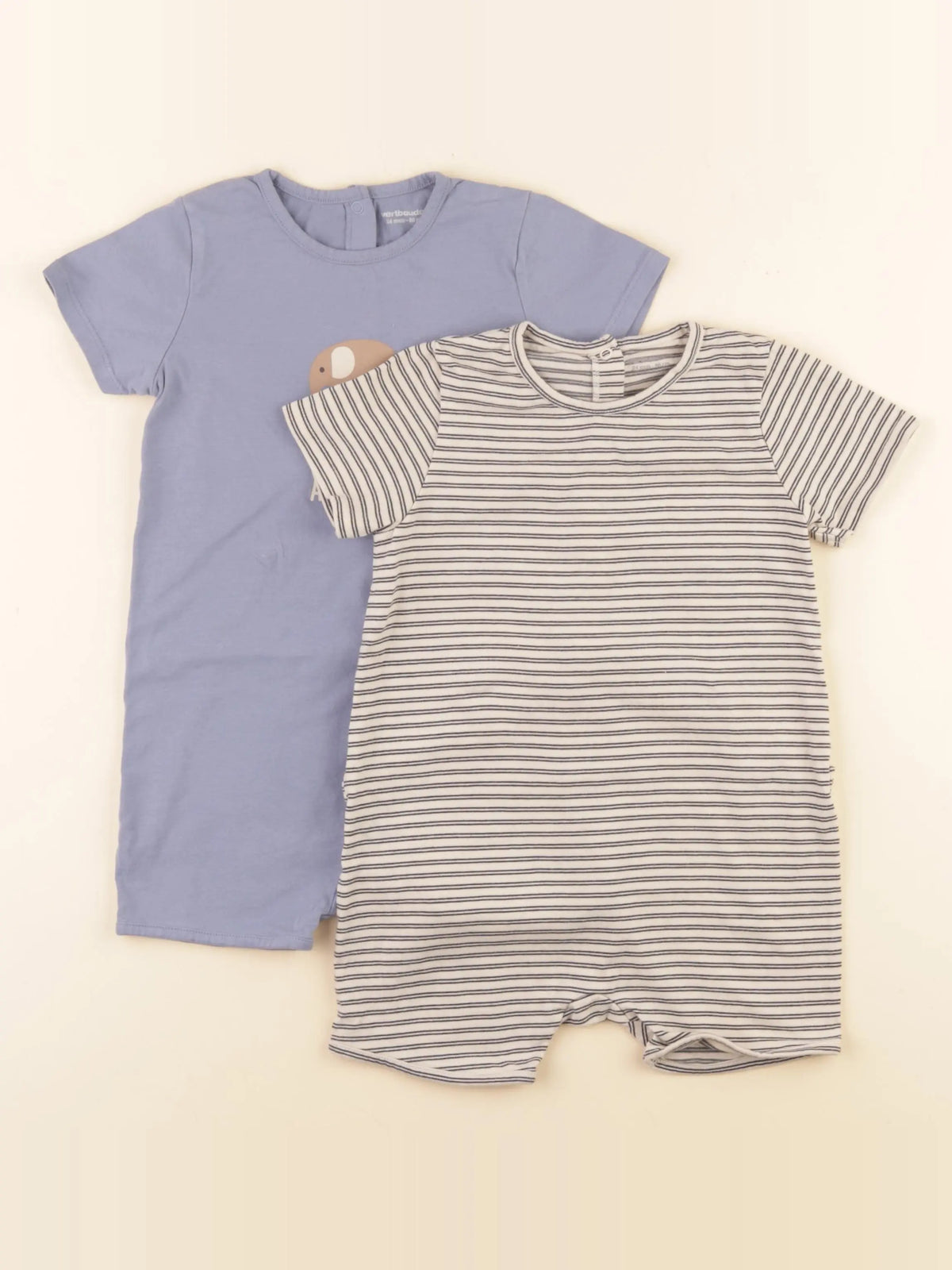 Vertbaudet - lot de 2 pyjamas coton beige, bleu - 24 mois