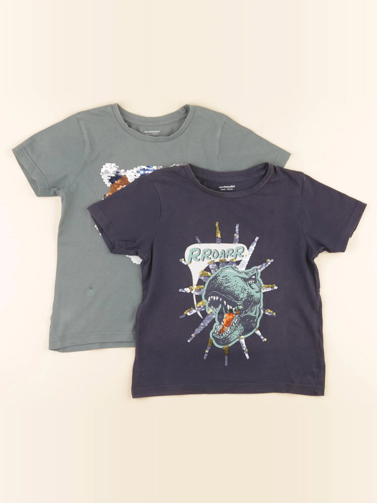 Vertbaudet - lot de 2 tee-shirts bleu, vert - 6 ans