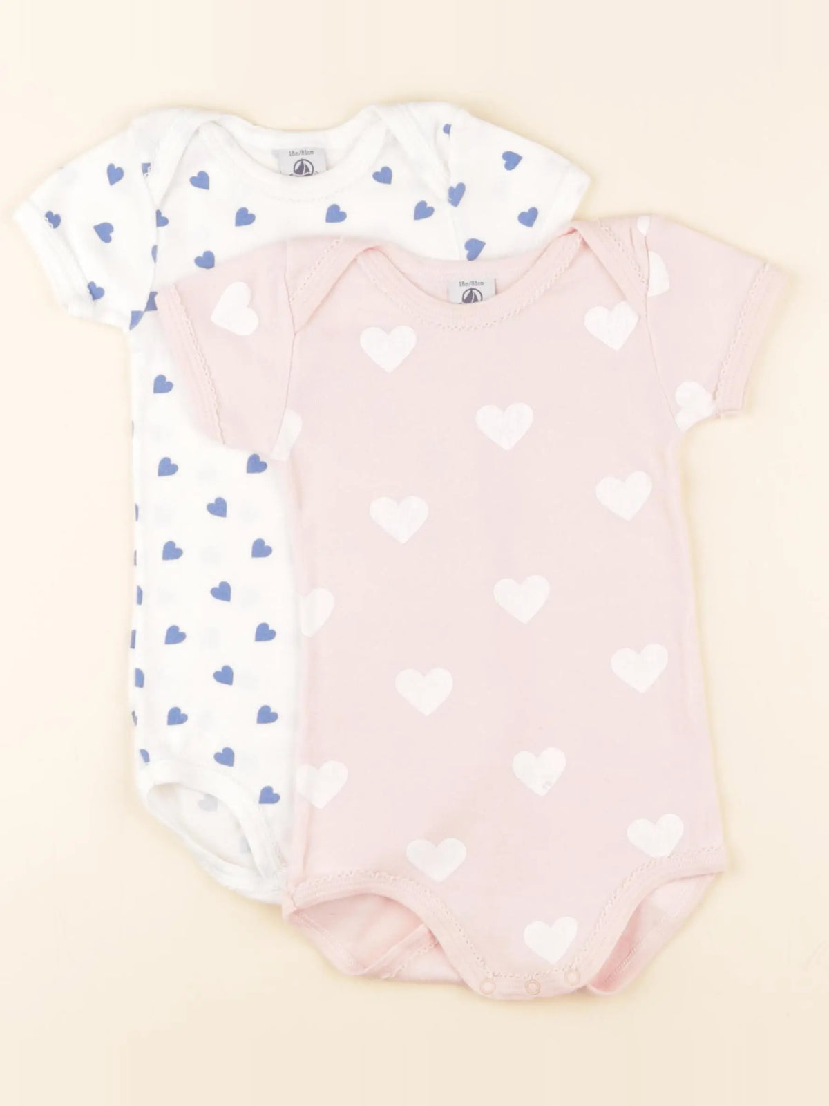 Petit Bateau - lot de 2 bodies en coton rose, blanc, bleu - 18 mois