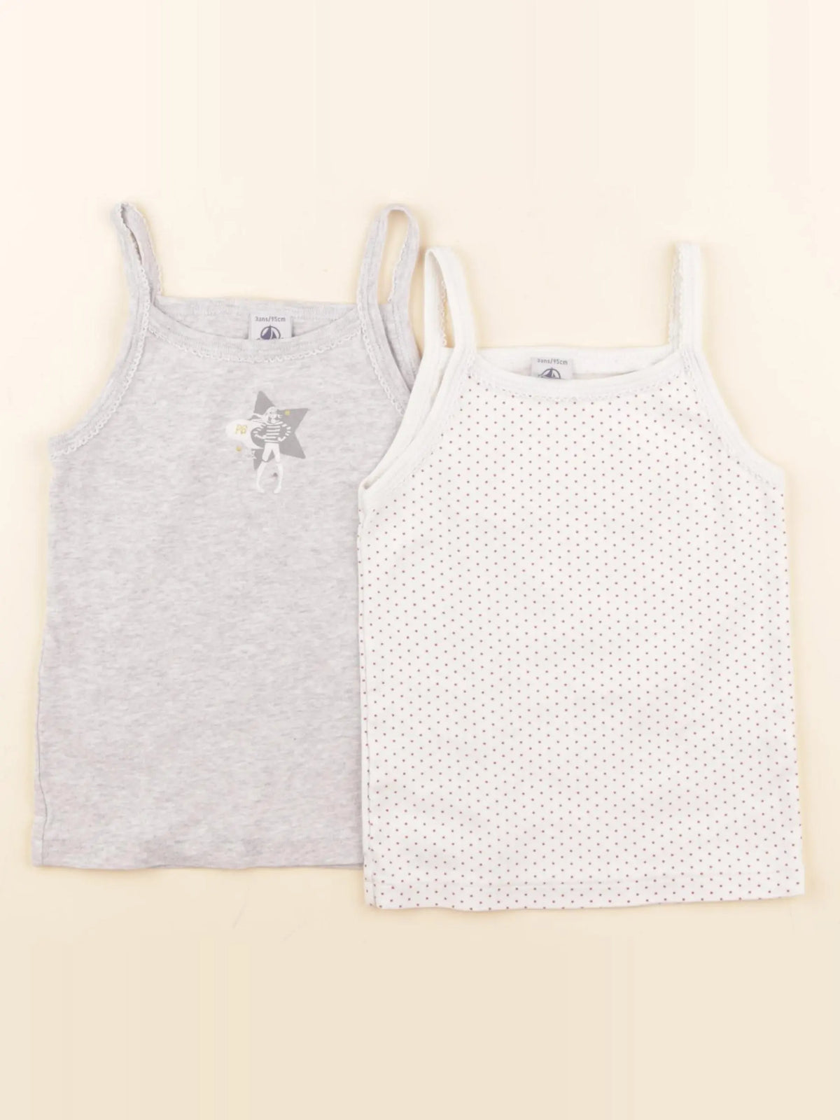 Petit Bateau - lot de 2 maillots de corps blanc, gris - 3 ans