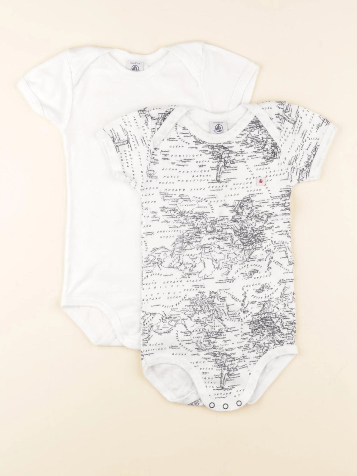 Petit Bateau - lot de 2 bodies en coton blanc, bleu - 36 mois