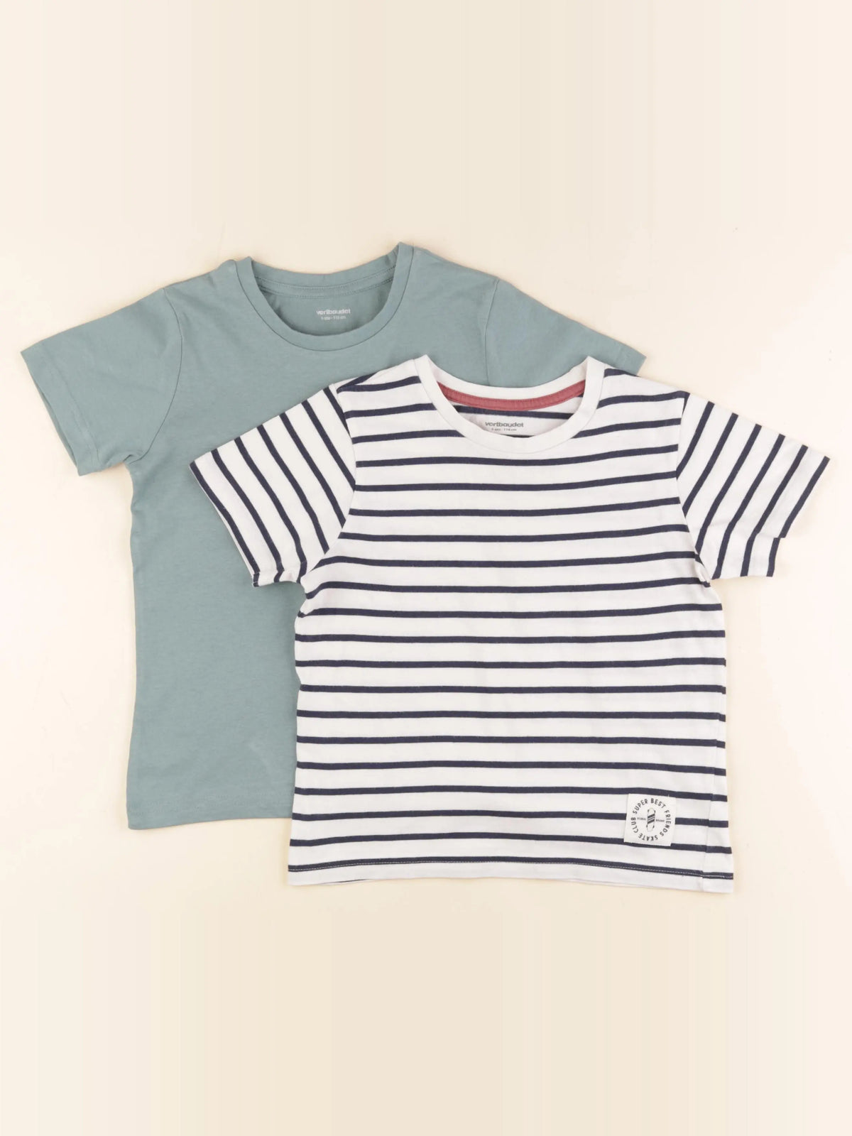 Vertbaudet - lot de 2 tee-shirts blanc, bleu - 6 ans