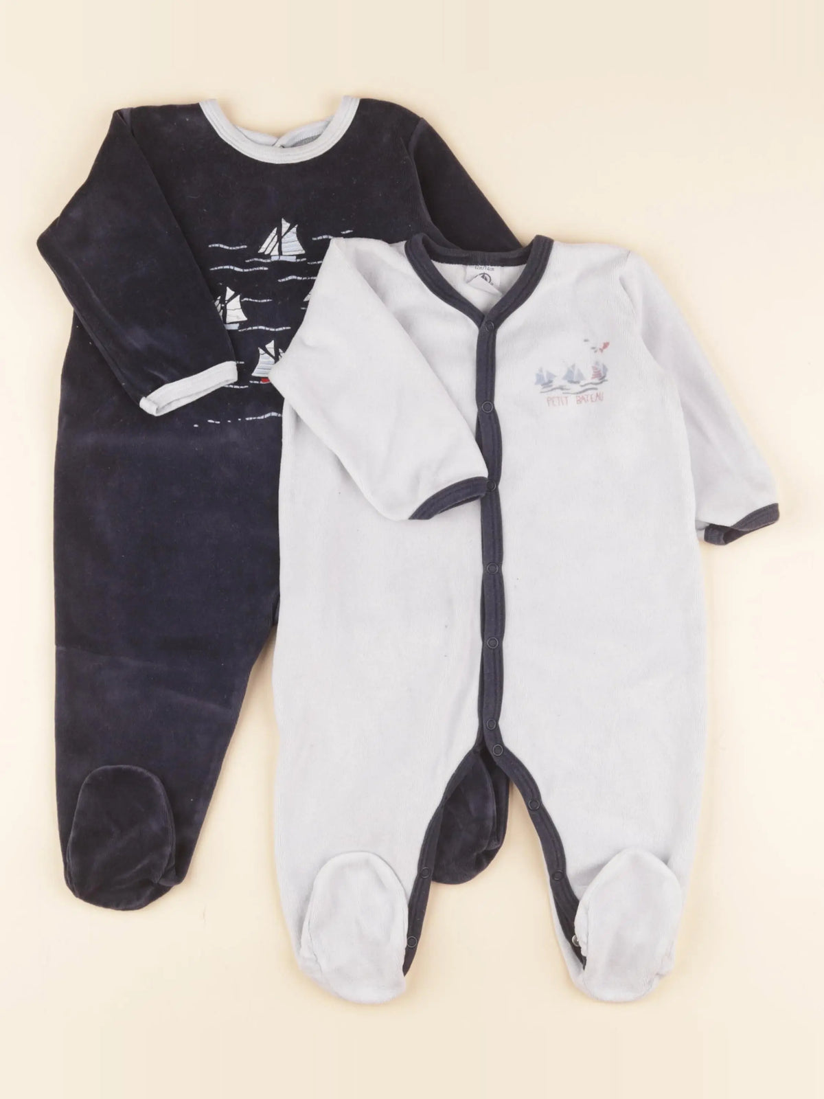 Petit Bateau - lot de 2 pyjamas velours bleu - 12 mois