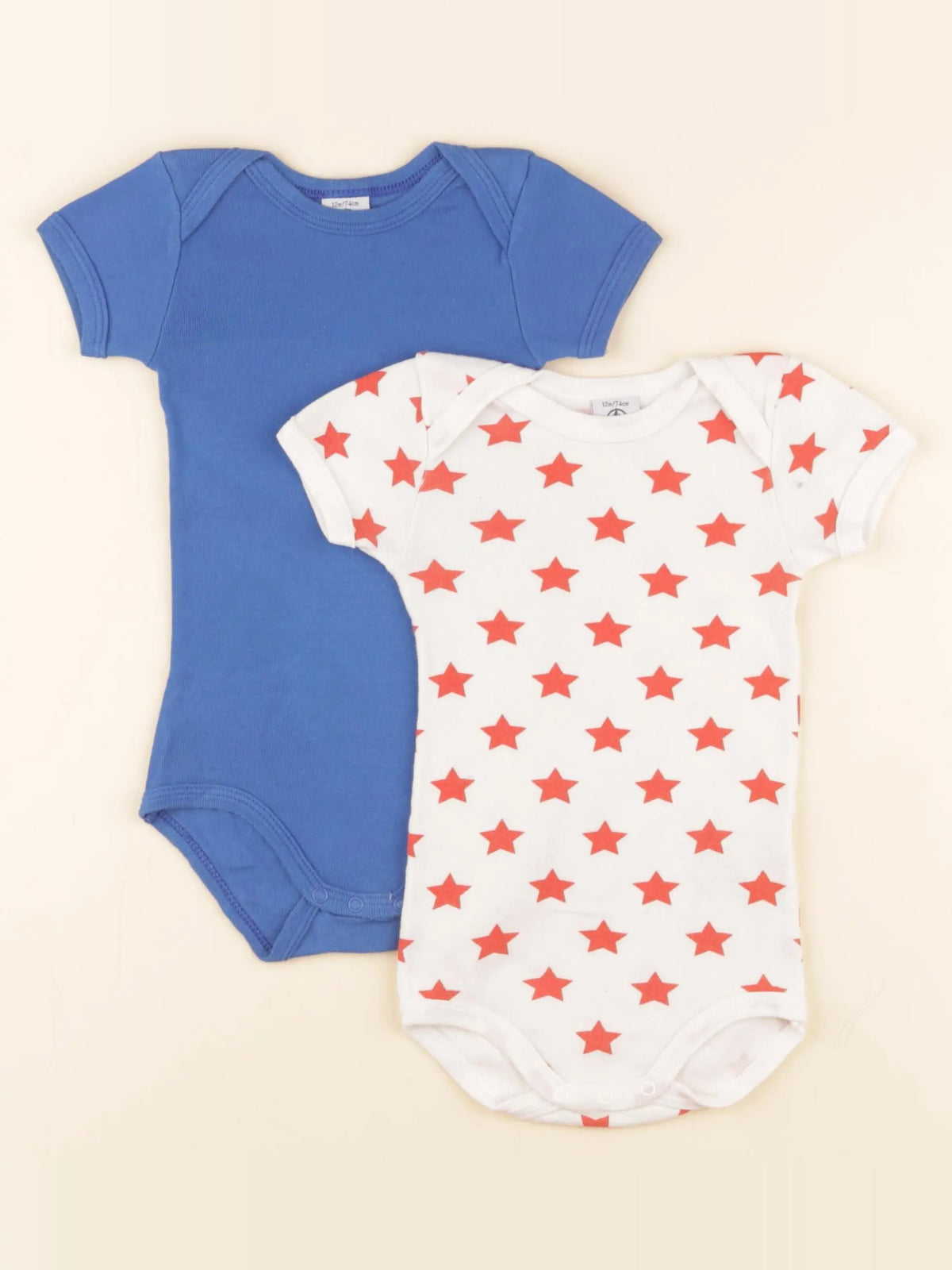 Petit Bateau - lot de 2 bodies en coton bleu, blanc - 12 mois