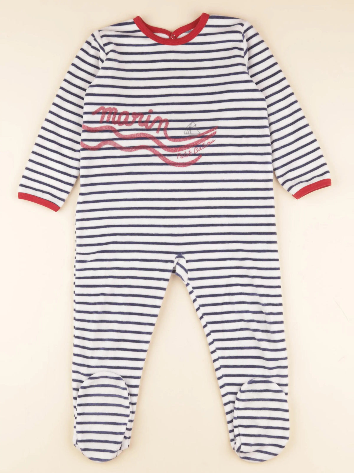 Petit Bateau - pyjama velours blanc, bleu - 36 mois
