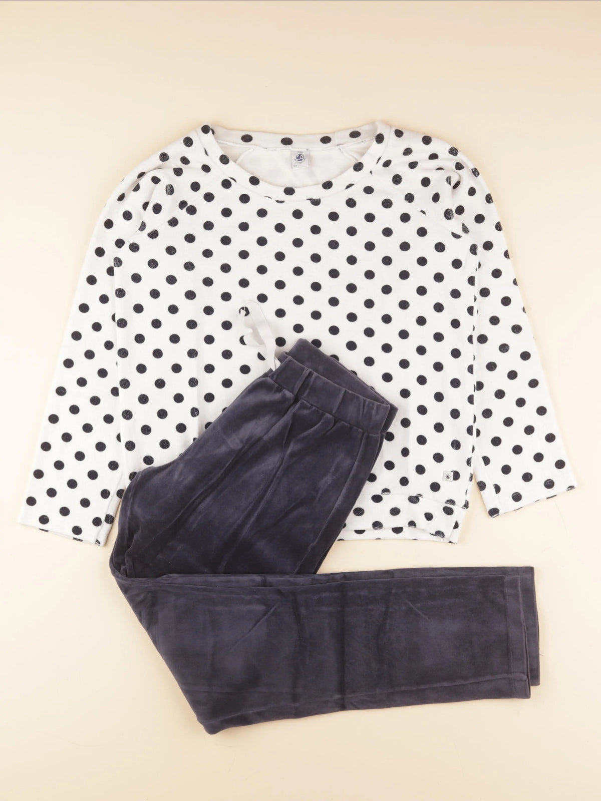 Petit Bateau - pyjama velours blanc, bleu - 14 ans