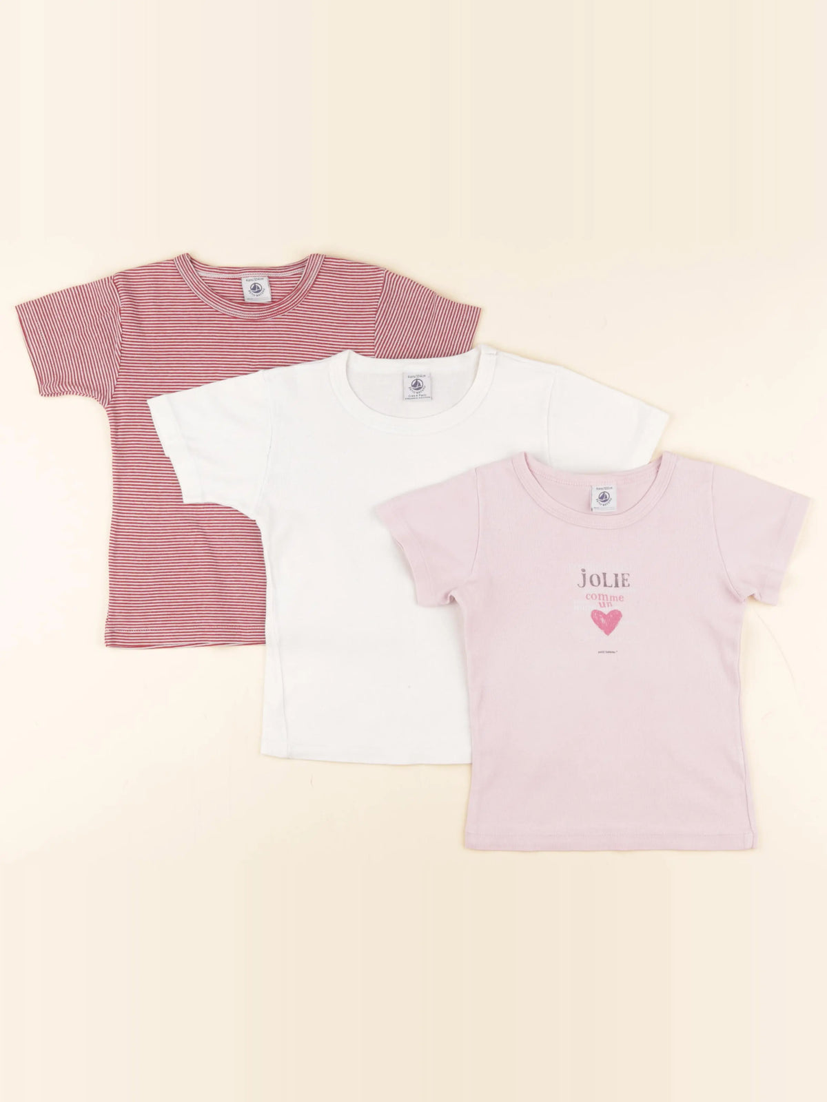 Petit Bateau - lot de 3 maillots de corps rose, blanc - 4 ans