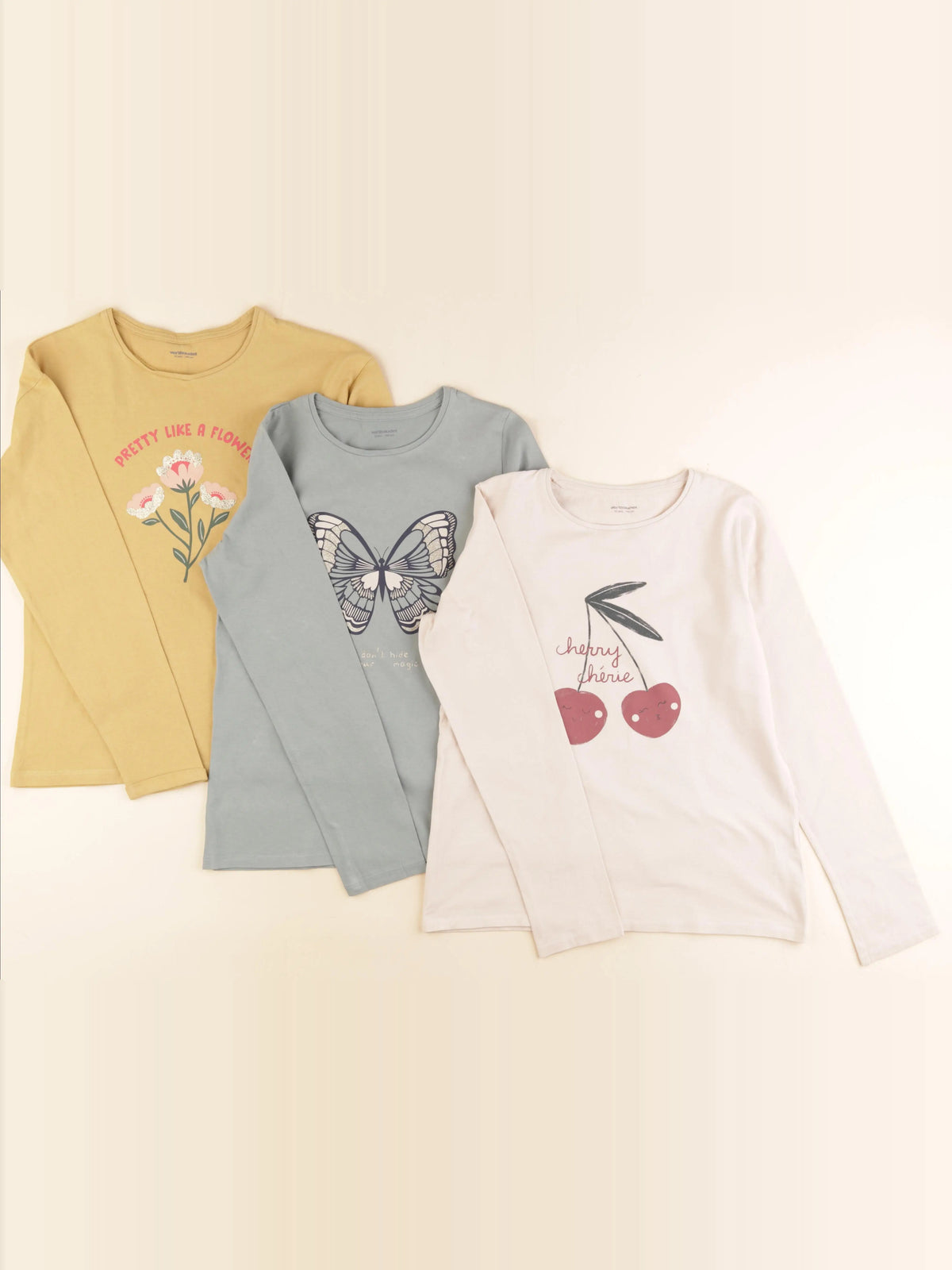 Vertbaudet - lot de 3 tee-shirts jaune, bleu, beige - 10 ans