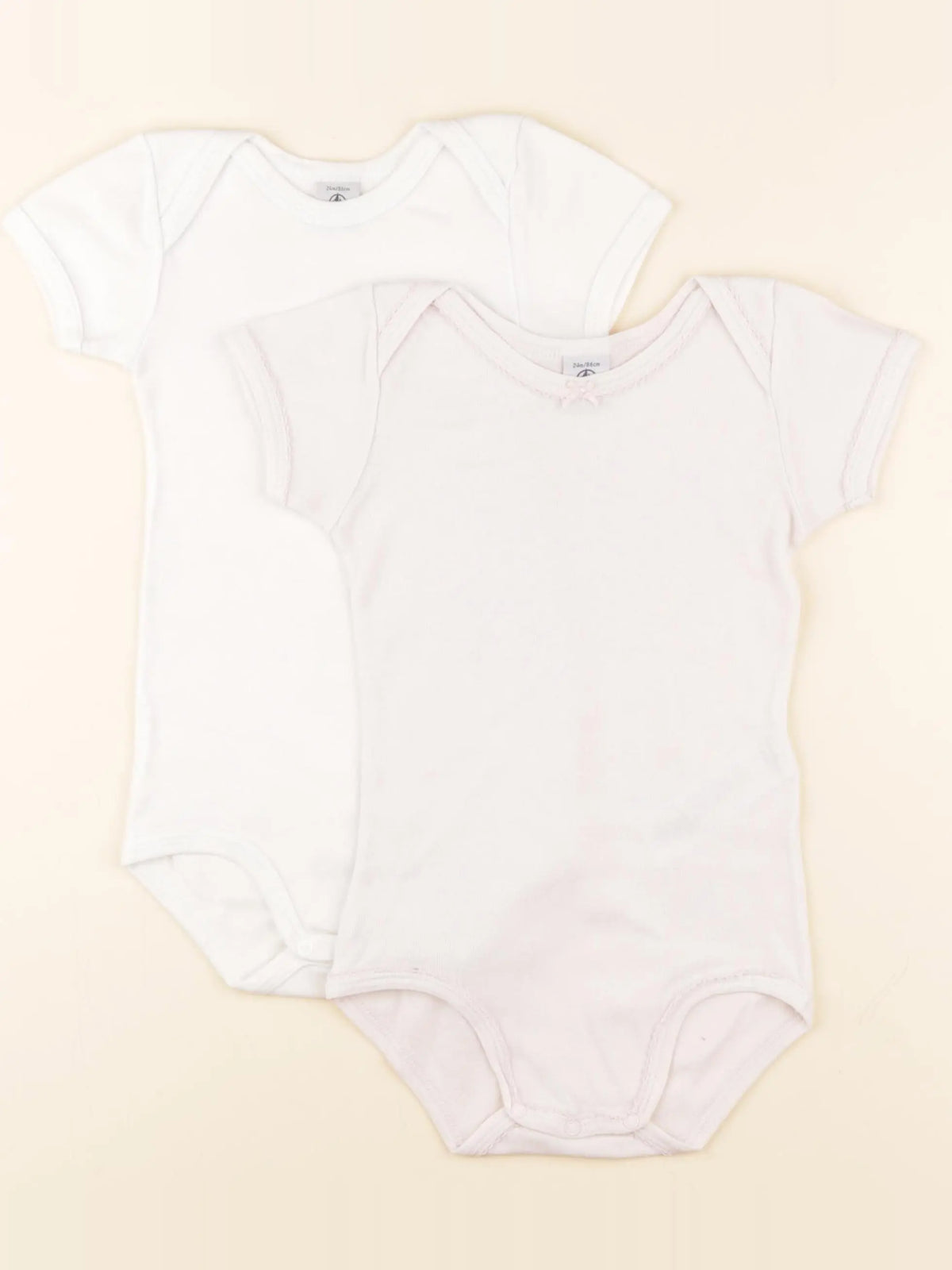 Petit Bateau - lot de 2 bodies en coton blanc, rose - 24 mois