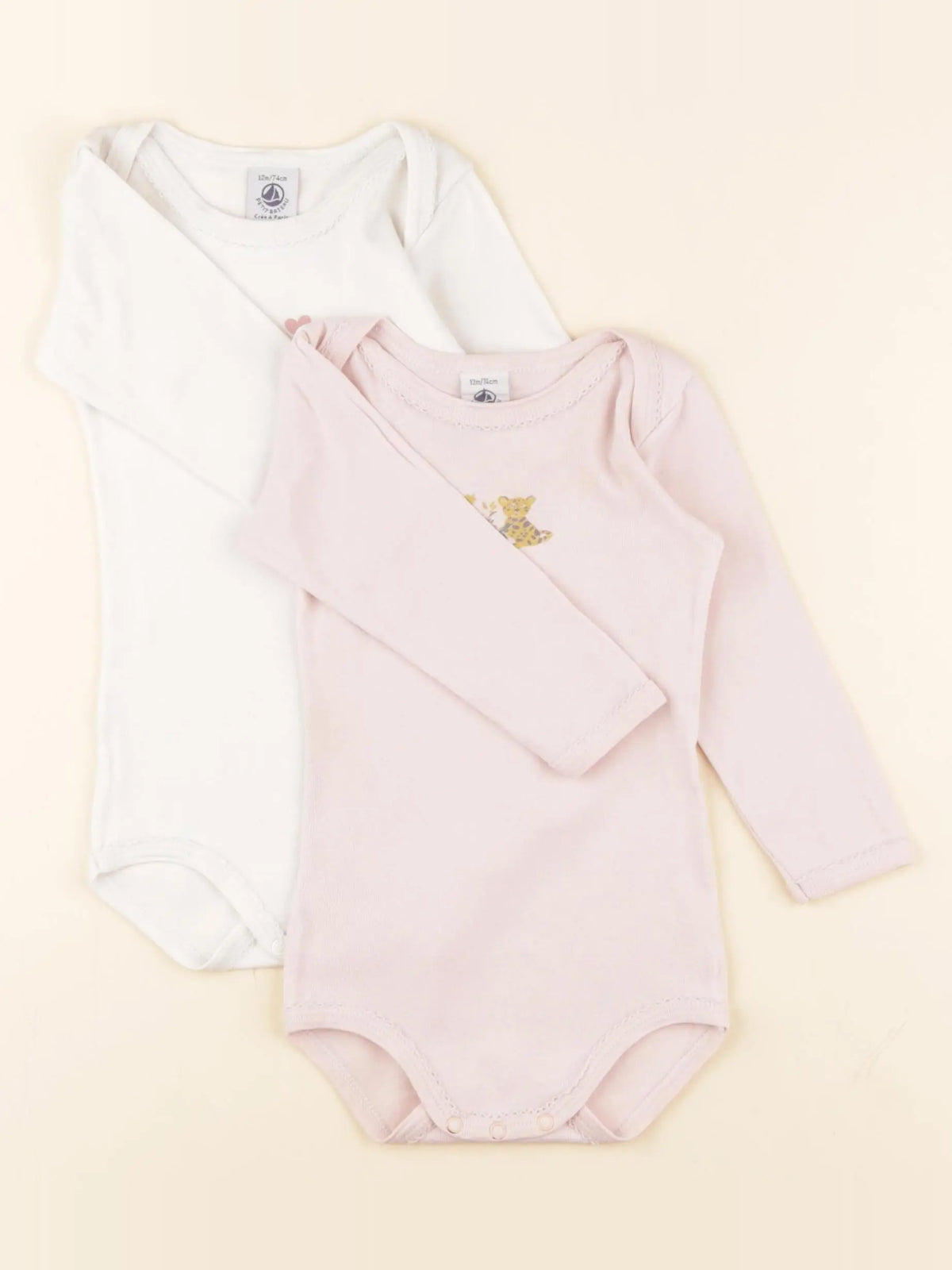 Petit Bateau - lot de 2 bodies en coton blanc, rose - 12 mois