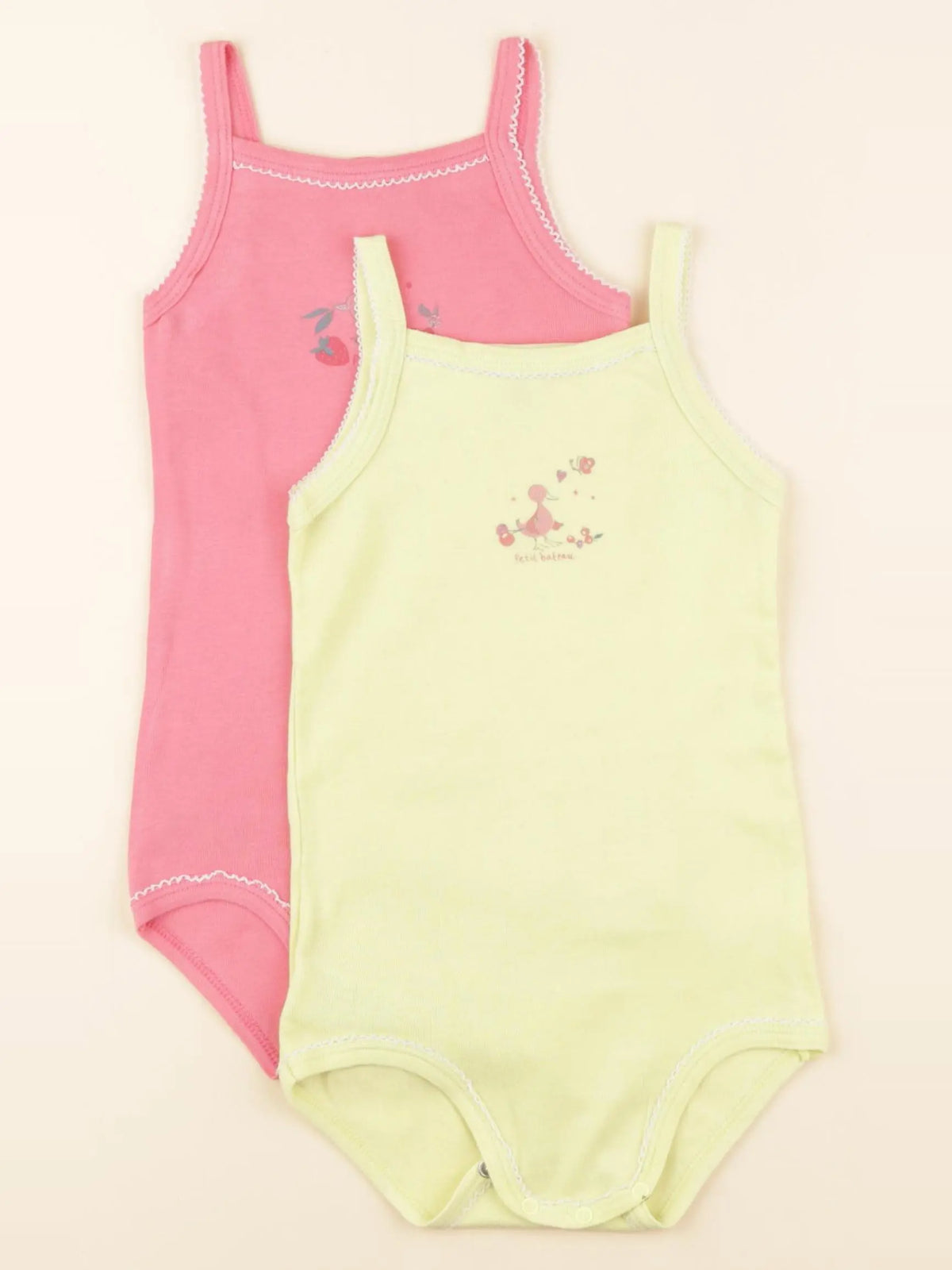 Petit Bateau - lot de 2 bodies en coton jaune, rose - 36 mois