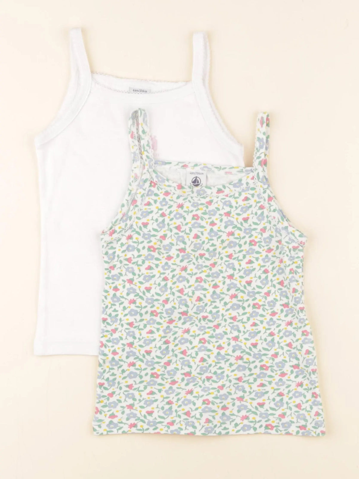 Petit Bateau - lot de 2 maillots de corps blanc, vert - 4 ans