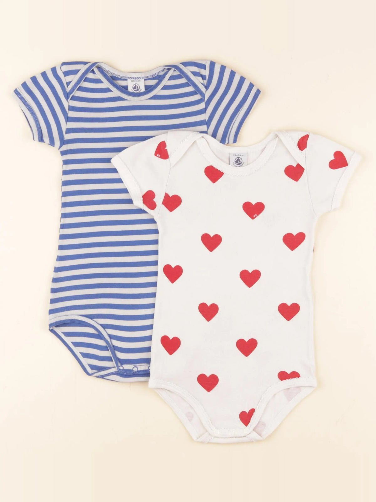 Petit Bateau - lot de 2 bodies en coton blanc, bleu - 24 mois
