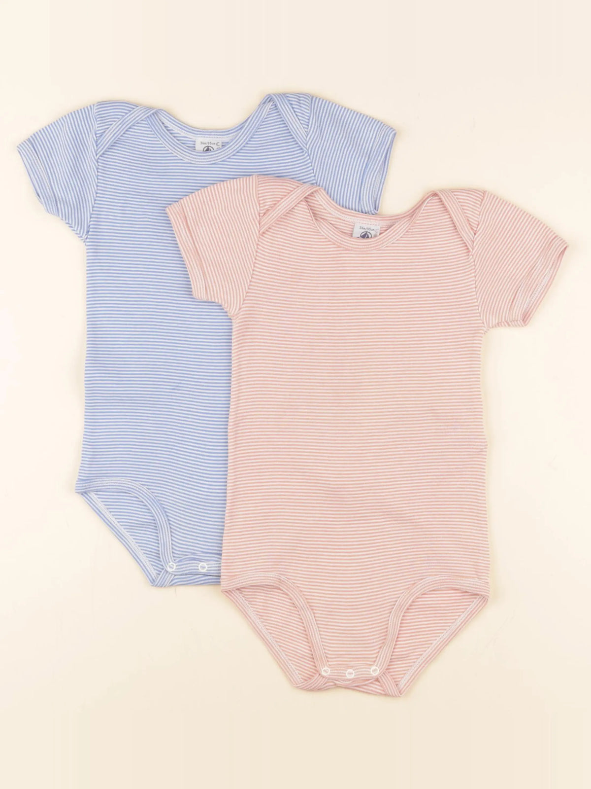 Petit Bateau - lot de 2 bodies en coton bleu, rose - 36 mois
