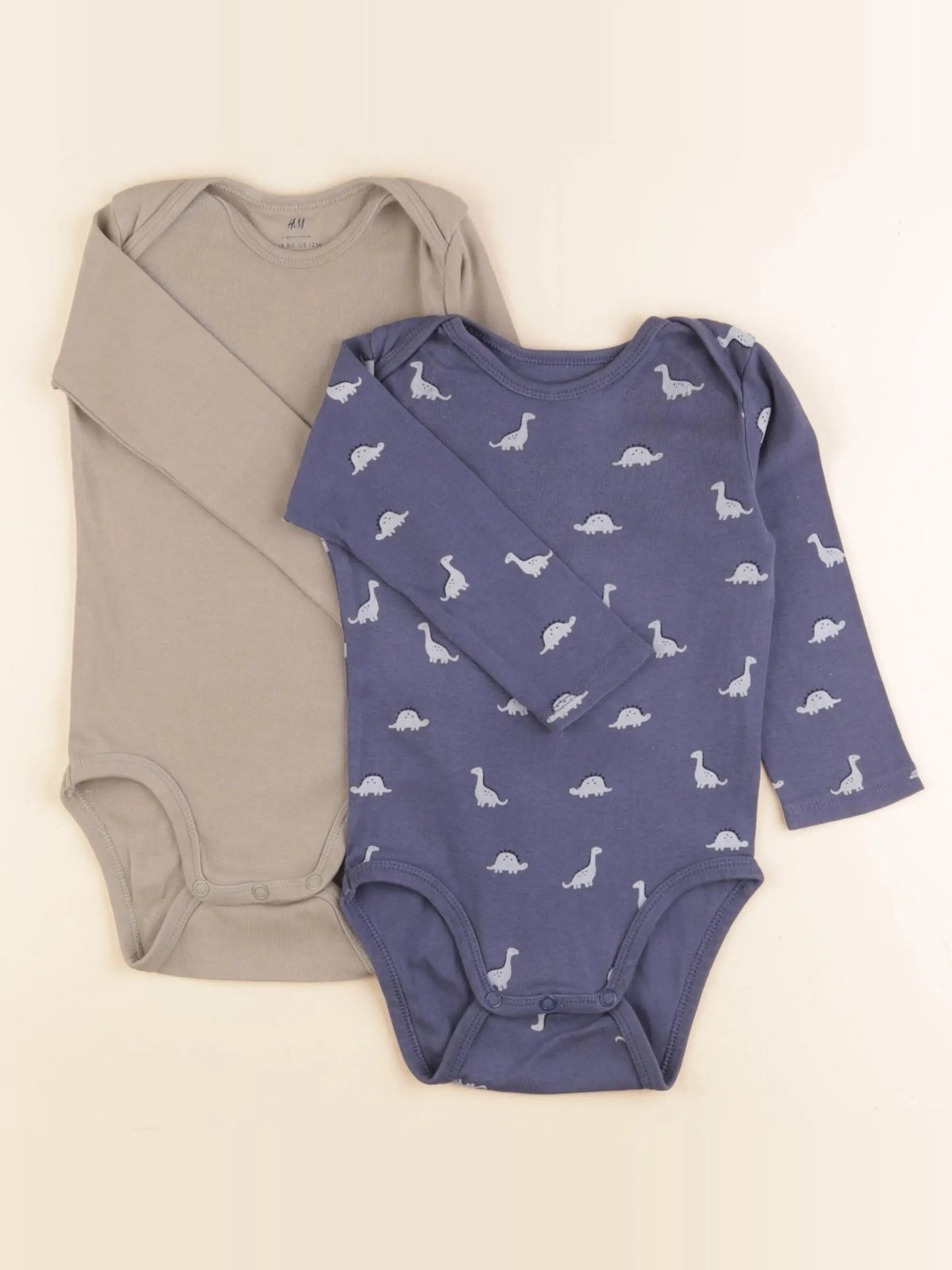 H&M - lot de 2 bodies en coton bleu, vert - 9/12 mois