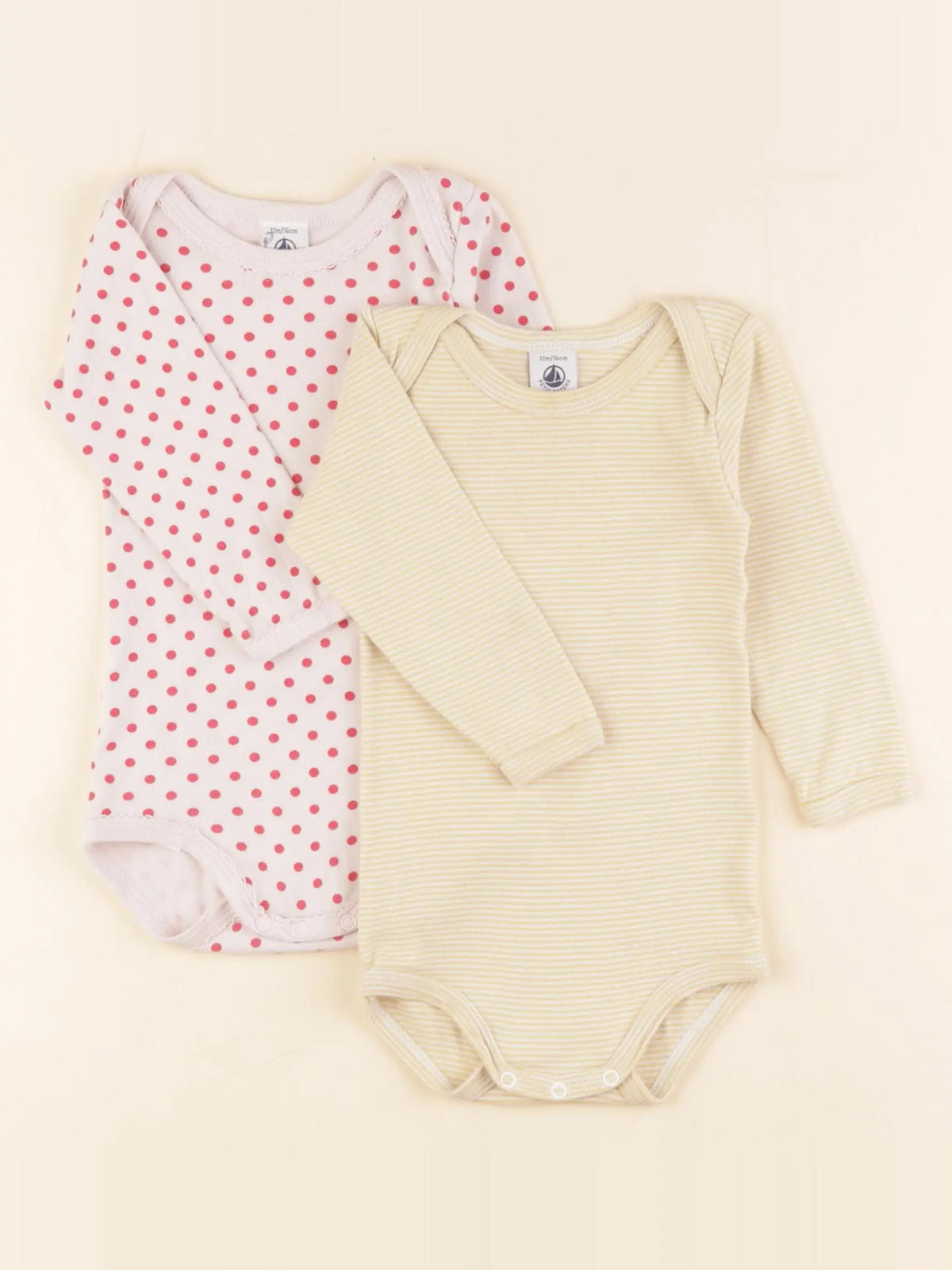 Petit Bateau - lot de 2 bodies en coton jaune, rose - 12 mois