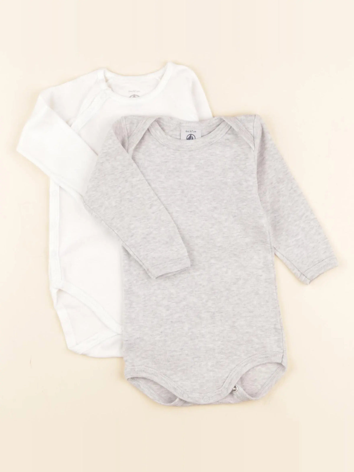 Petit Bateau - lot de 2 bodies en coton gris, blanc - 6 mois