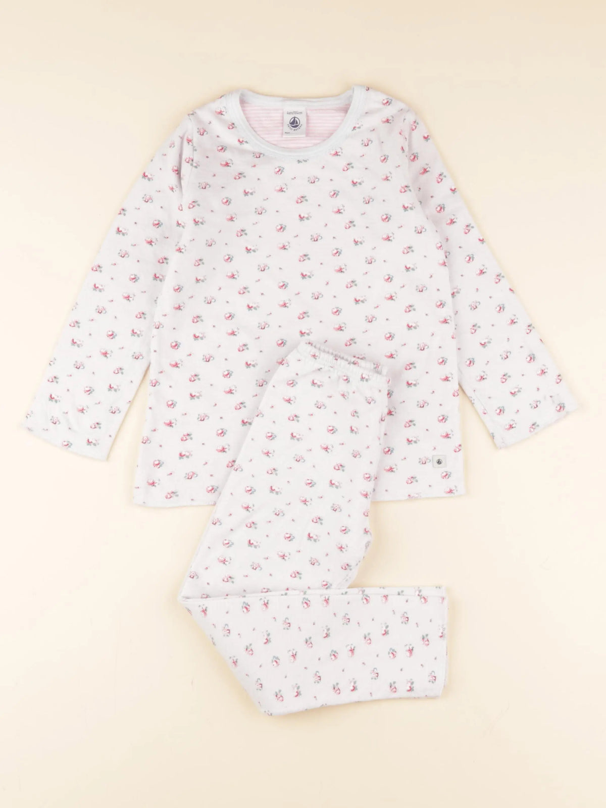 Petit Bateau - pyjama coton blanc, rose - 4 ans