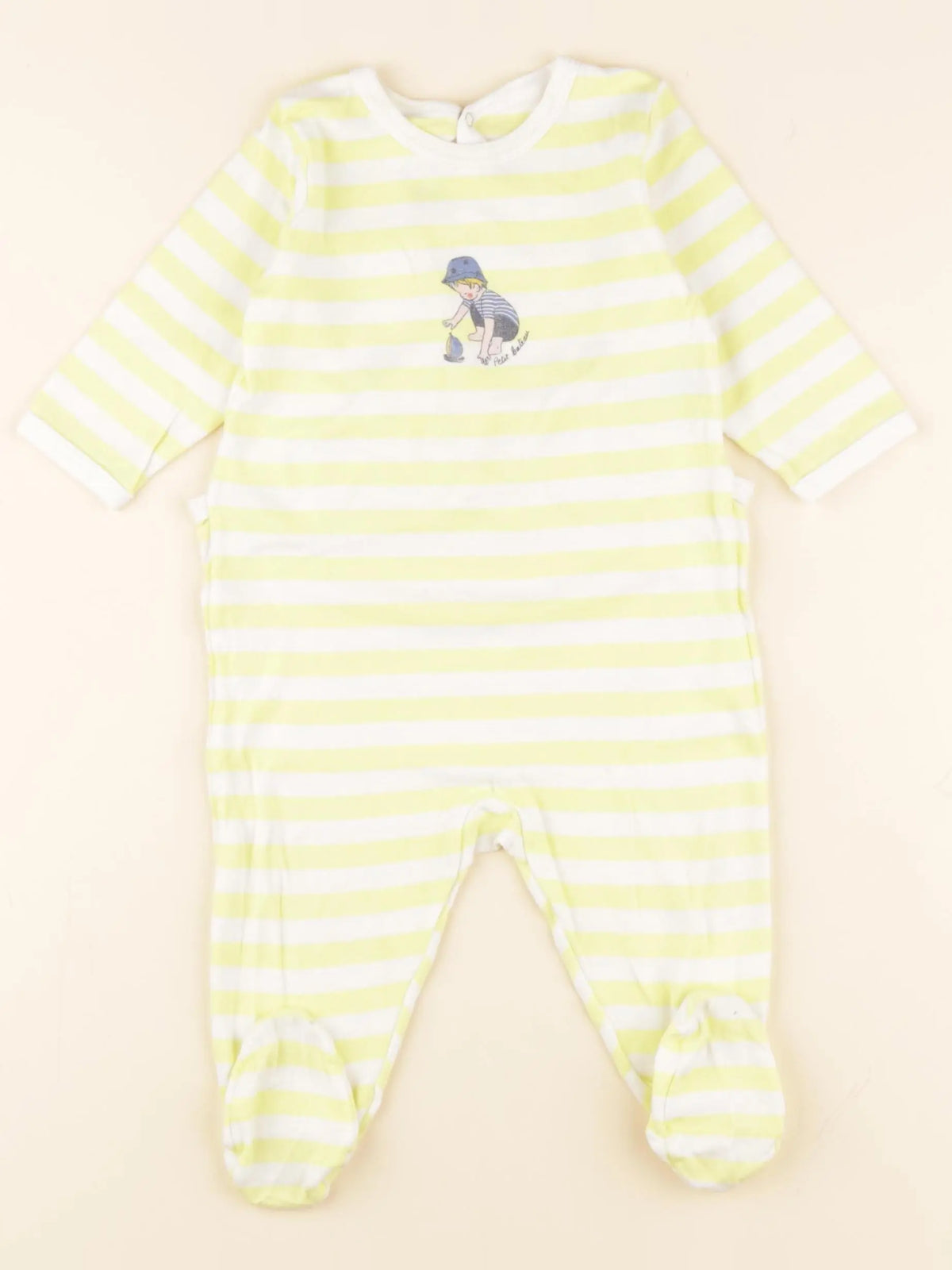 Petit Bateau - pyjama coton blanc, jaune - 6 mois