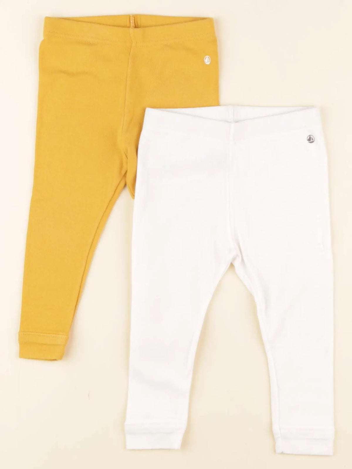 Petit Bateau - lot de 2 leggings blanc, jaune - 12 mois