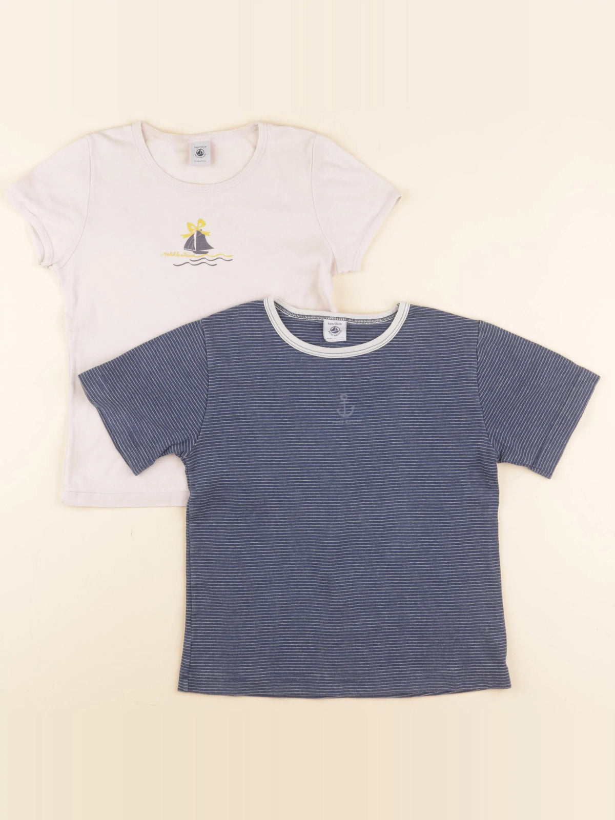 Petit Bateau - lot de 2 maillots de corps bleu, blanc - 6 ans