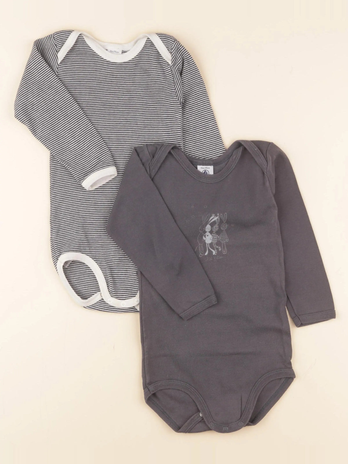 Petit Bateau - lot de 2 bodies en coton gris, bleu - 36 mois